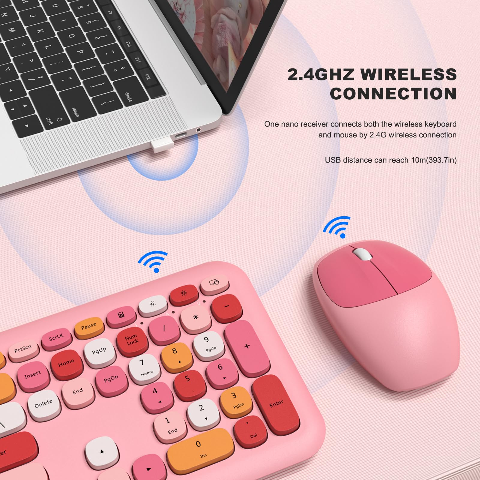 Mofii Wireless Keyboard And Mouse Combo Silent, Slim Compact 2.4G Usb Full Size , Cute 110 Keys Keyboard For Pc, Notebook, Macbo