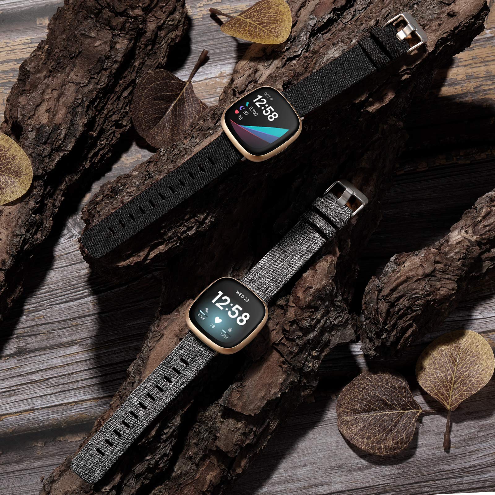 Maledan 2-Pack Bands Compatible With Fitbit Sense And Versa 3 For Women Men, Breathable Woven Fabric Strap Adjustable Replacemen