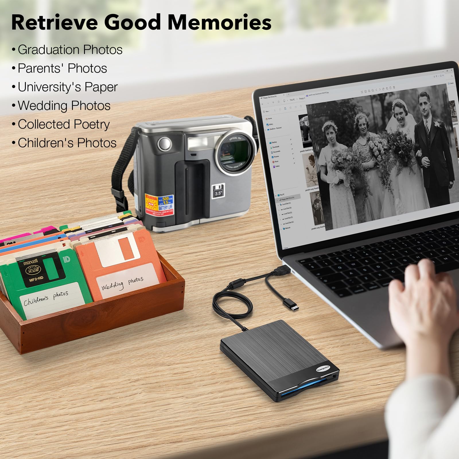 Chuanganzhuo 3.5 Inch USB Floppy Disk Reader - Portable External Drive for PC, Laptop, Windows 11/10, Compatible with 3.5 Floppy Disks