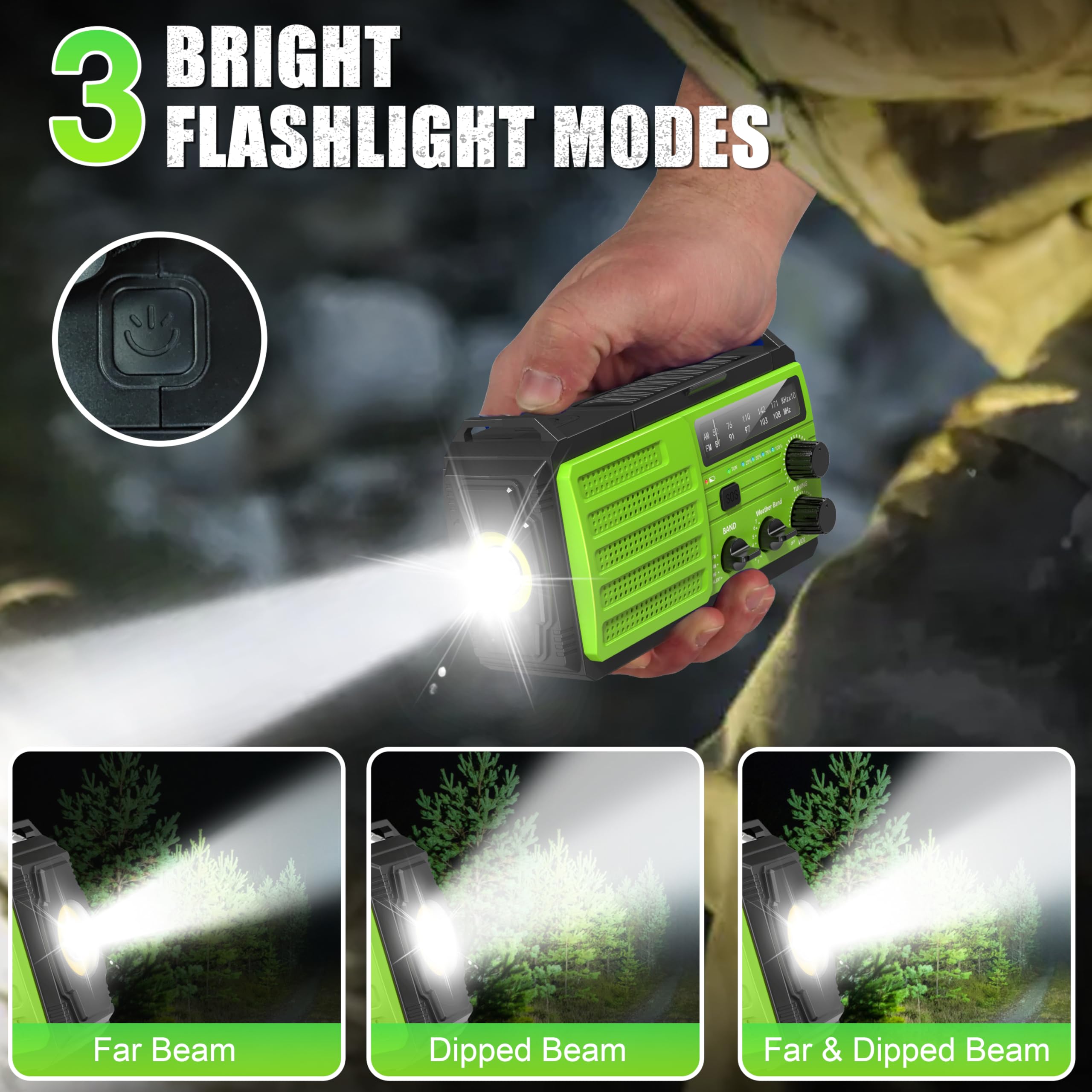 Noaa Emergency Weather Radio, 6000Mah Am/Fm/Noaa Weather Alert Radio, Hand Crank Radio With Solar Charger, Usb Charger, Flashlig