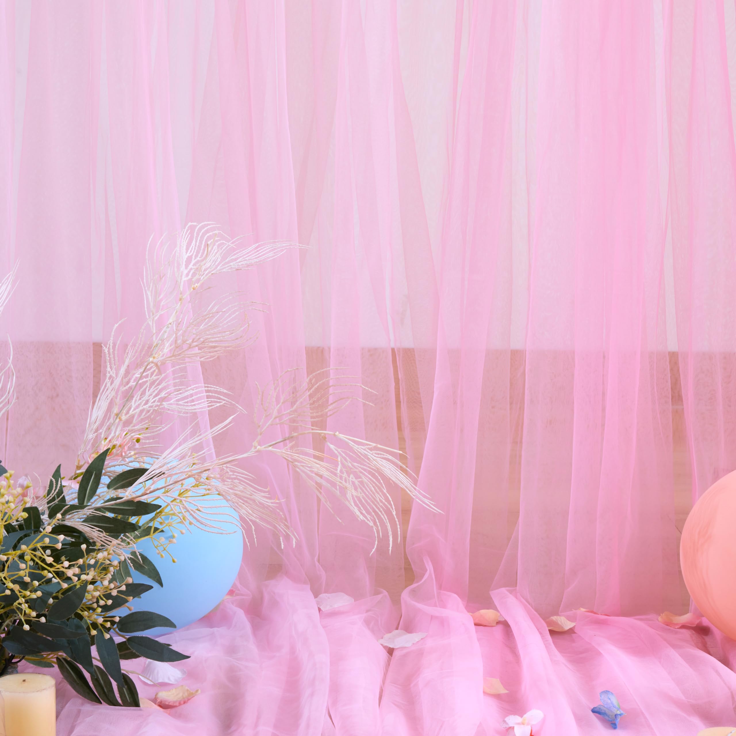 Pink Tulle Backdrop Curtain For Parties Girls Baby Shower 10Ft X 8Ft Light Pink Sheer Backdrop Curtains For Birthday Party Weddi