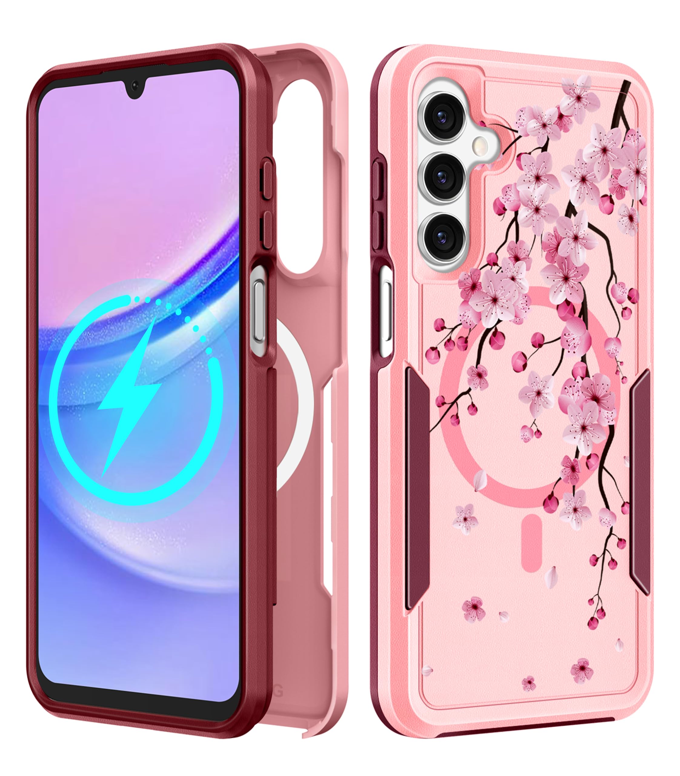 LISEVO for Samsung Galaxy A14 5G Phone Case - Compatible with MagSafe Women Girls Cute Magnetic Protective Cover Girly Flower Bl