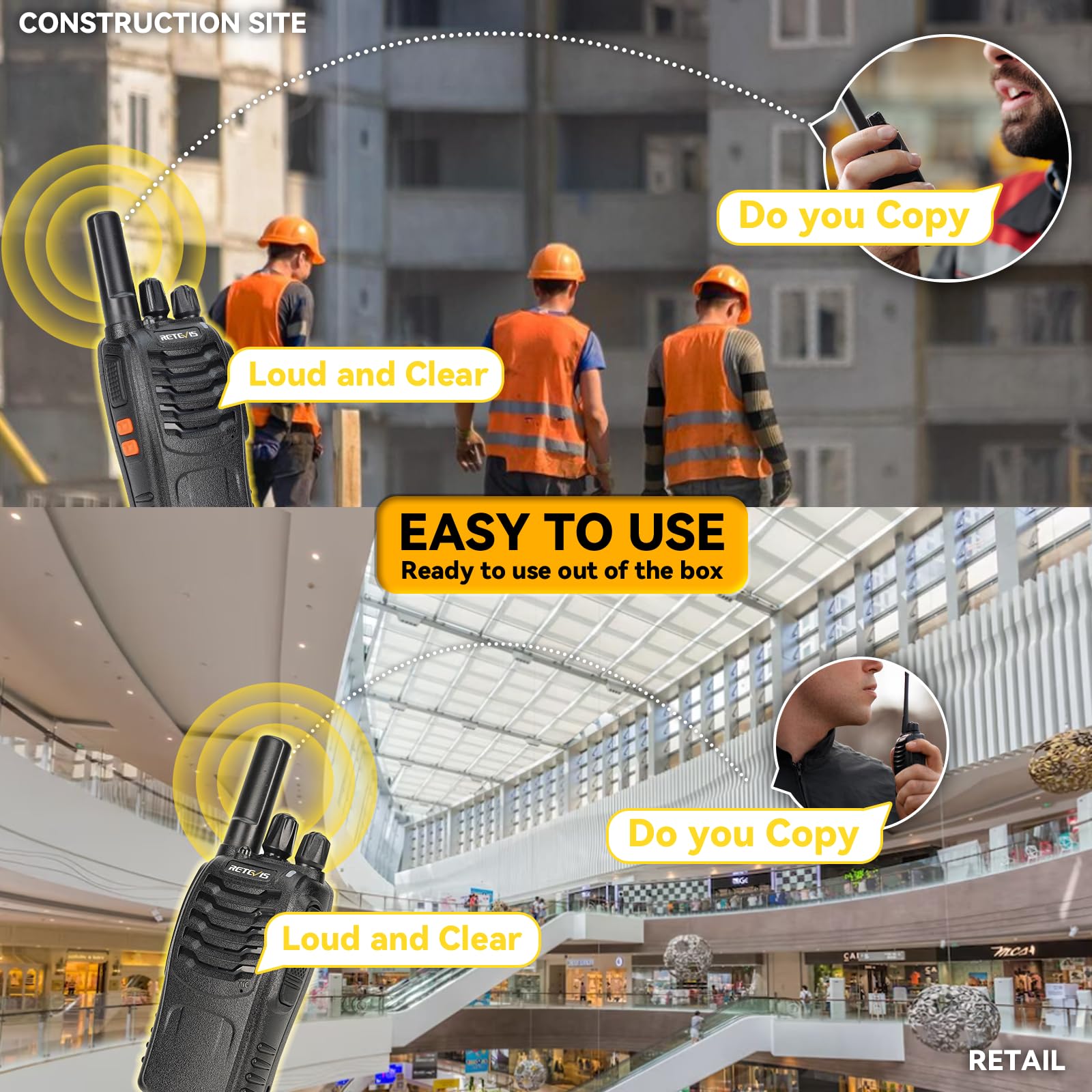 Retevis H 777 2 Way Radios Walkie Talkies Long Range, Rechargeable Two Way Radios, Hand Free Adults Walkie Talkies With Charging Base(Black, 20 Pack)