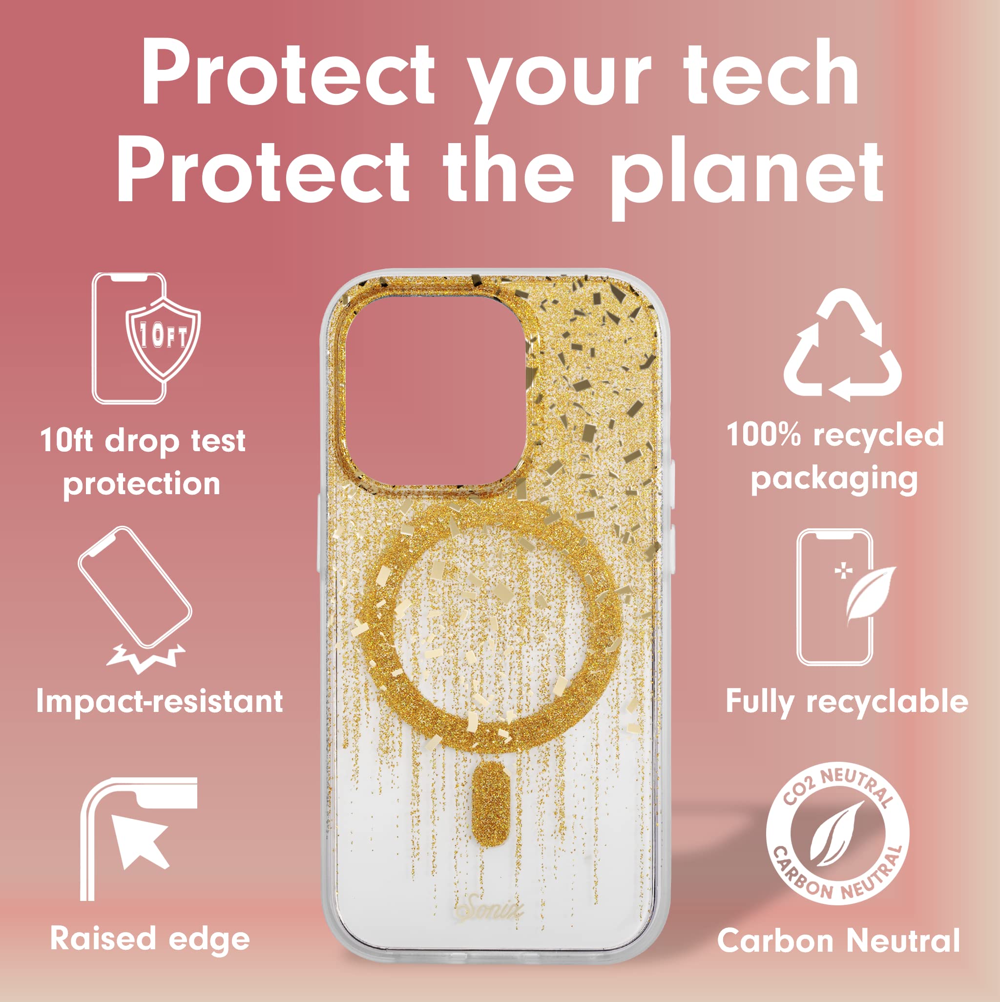 Sonix Case For Iphone 14 Pro | Compatible With Magsafe | 10Ft Drop Tested | Drippin' Gold Glitter