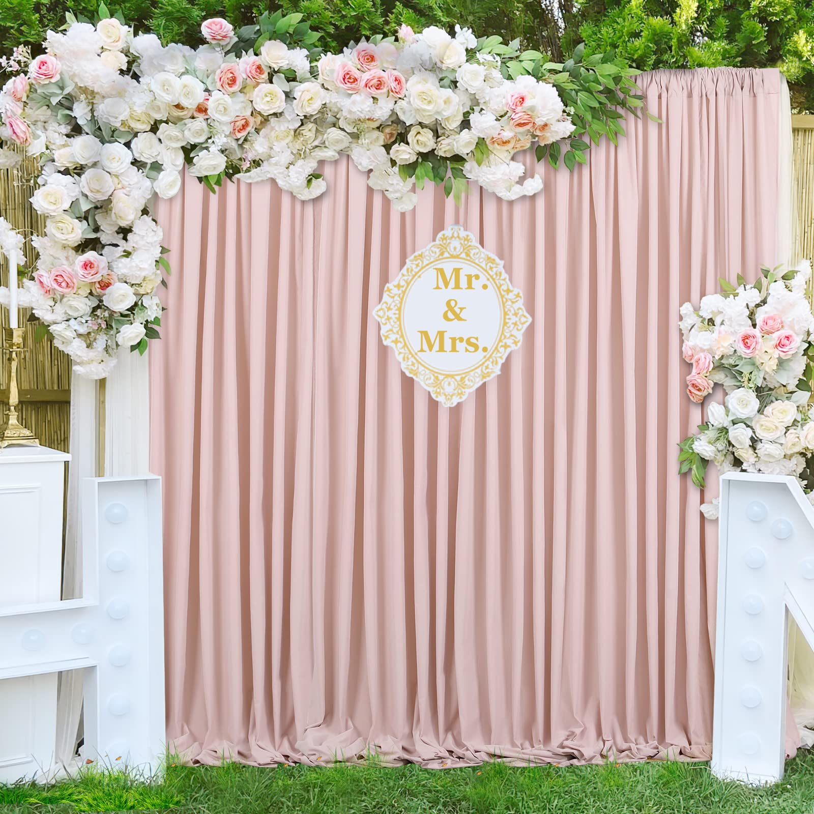 Dusty Rose Polyester Backdrop Curtains 2 Panels 5Ft X 10Ft Photo Shoot Background Drapes For Wedding Party Bridal Shower Engagem