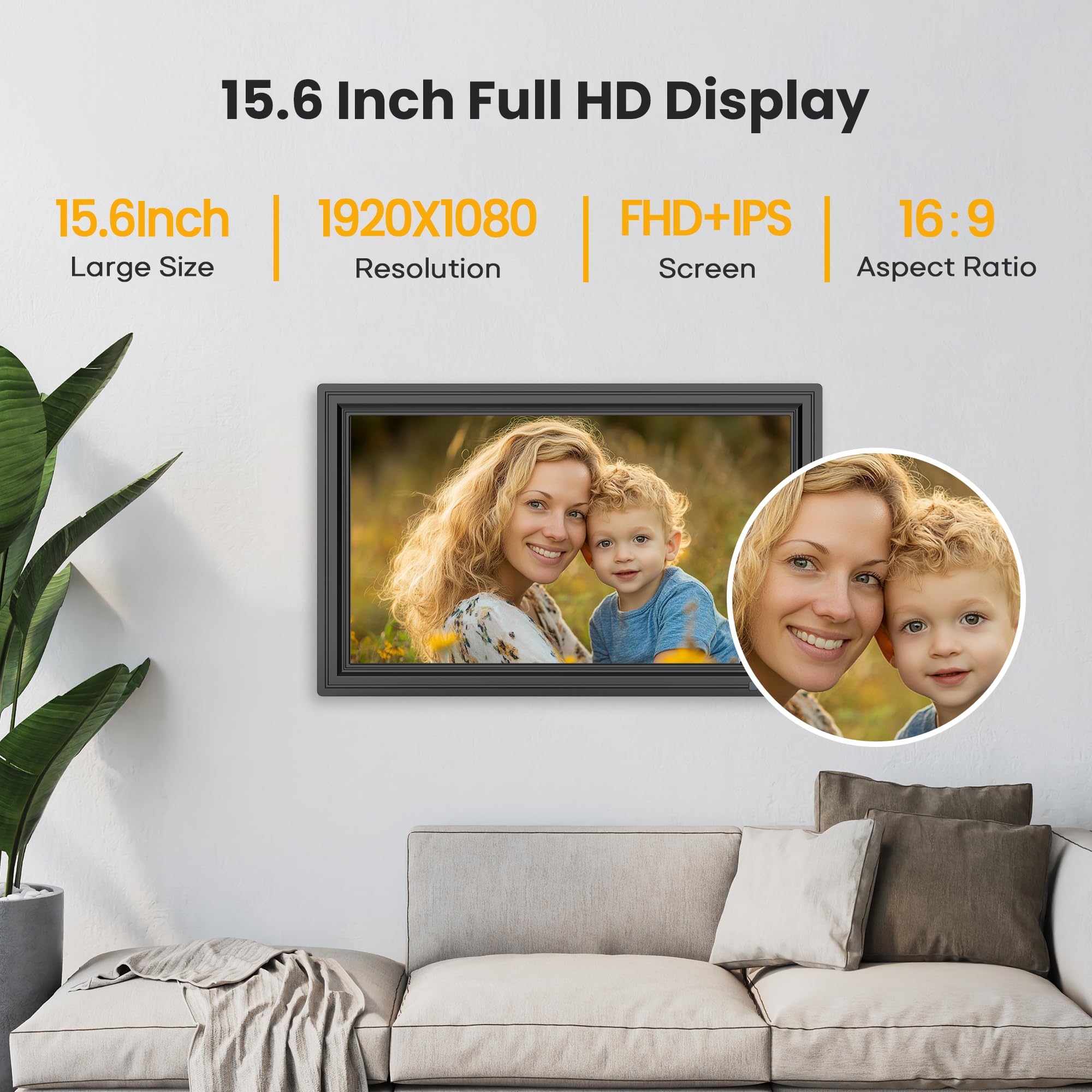 Uhale 15.6 Large Digital Picture Frame 64Gb, Wifi Electronic Photo Frames 1920 X 1080 Ips Fhd With Remote Control, Wall-Mounted,