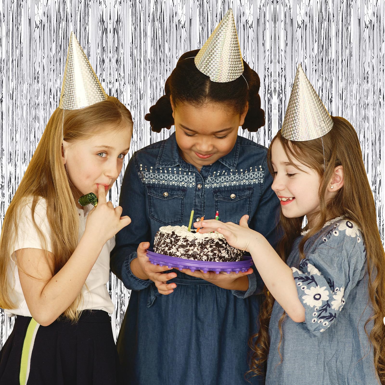 10 Pack Silver Backdrop Curtain 3.2Ft X 8.2Ft Metallic Tinsel Foil Fringe Curtains Photo Booth Background For Birthday Party Dec