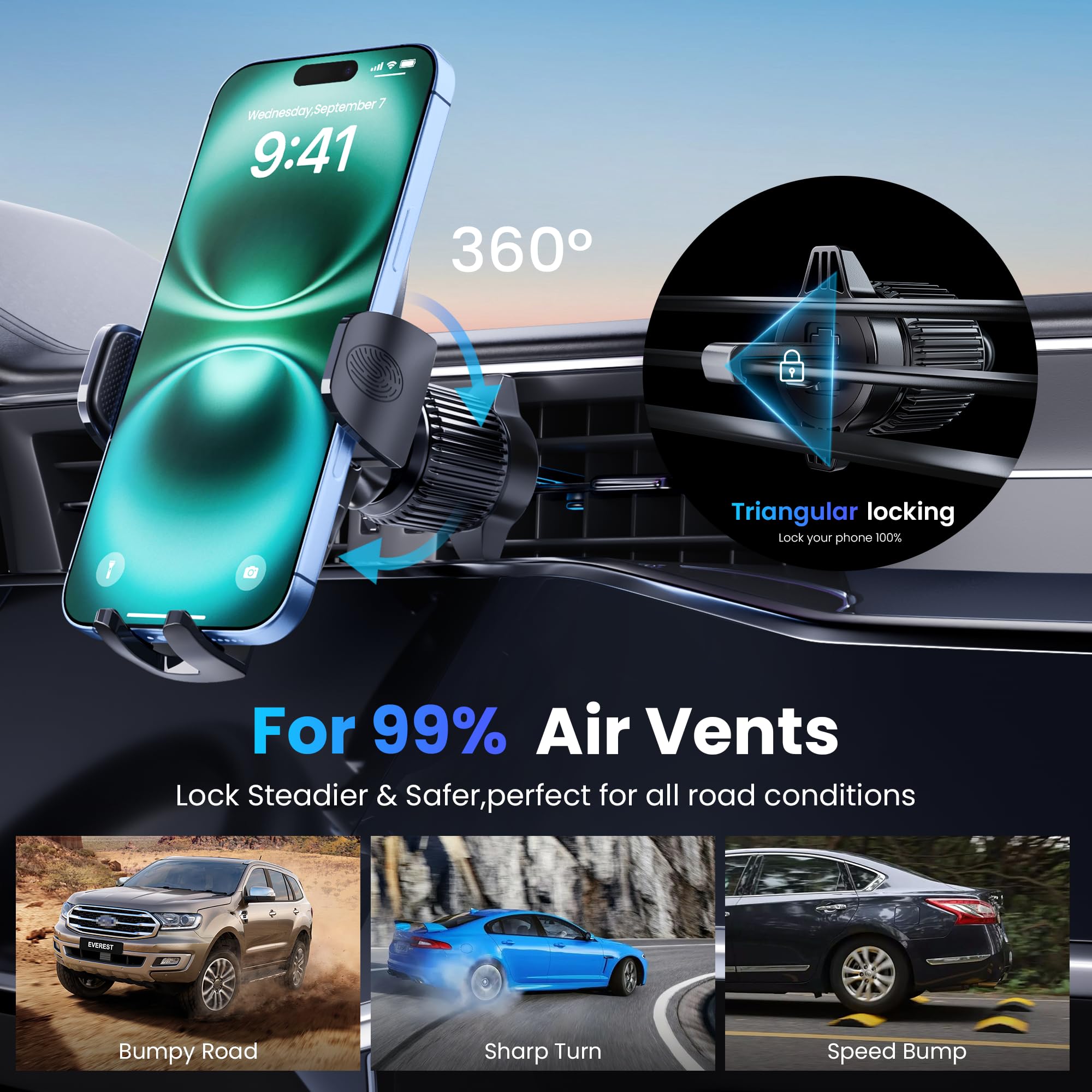 Tuorl Car Phone Holder, Universal Phone Mount For Car Dashboard&Windshield&Air Vent,Super Suction Dash Cellphone Car Mount Stand