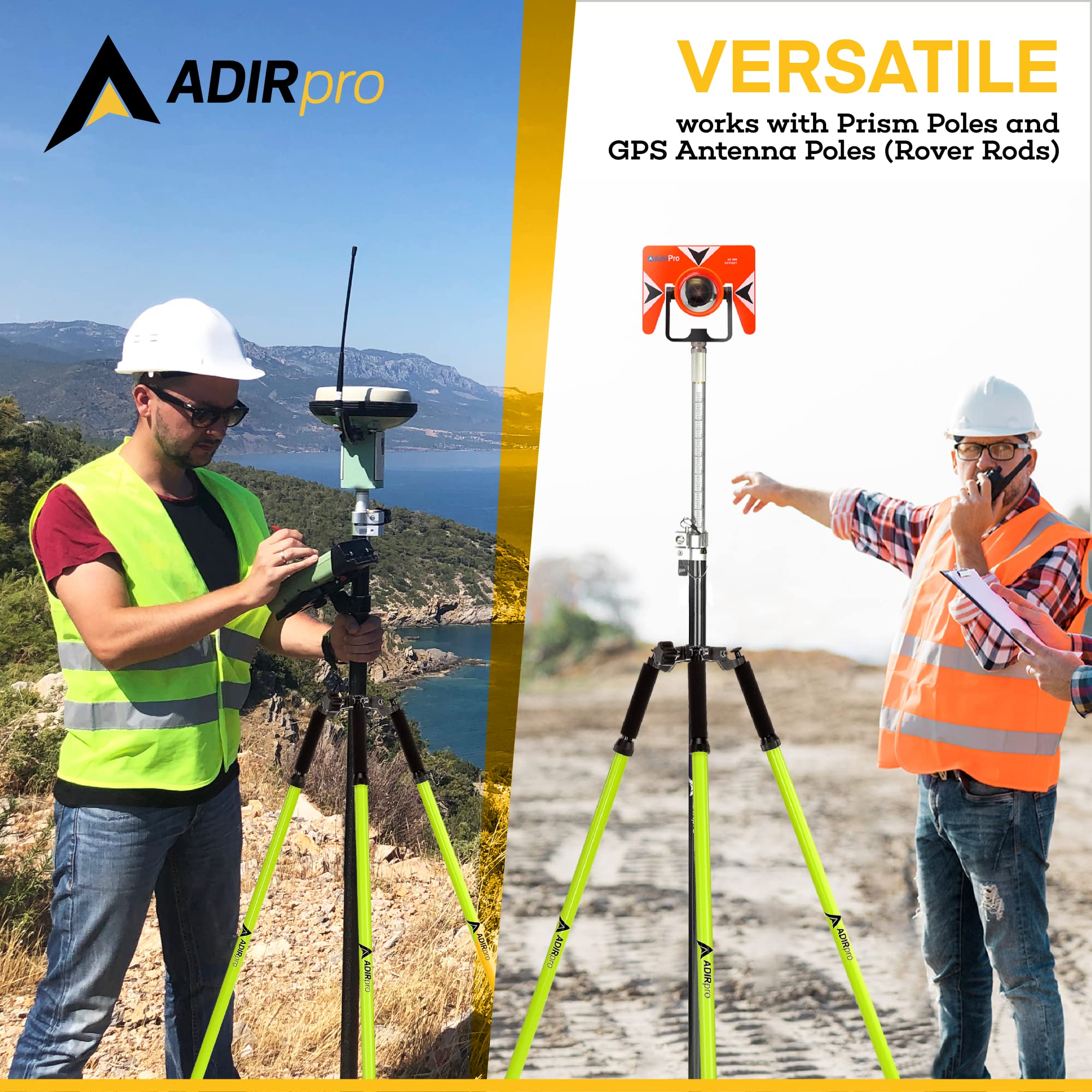 Adirpro Prism Pole Tripod � Aluminum Range Pole Tripod � Use For Survey Pole, Rover Rod, Gps Pole � Gnss Rtk Rod Stand   Survey Equipment For Total Station Surveying (Fluorescent Green)
