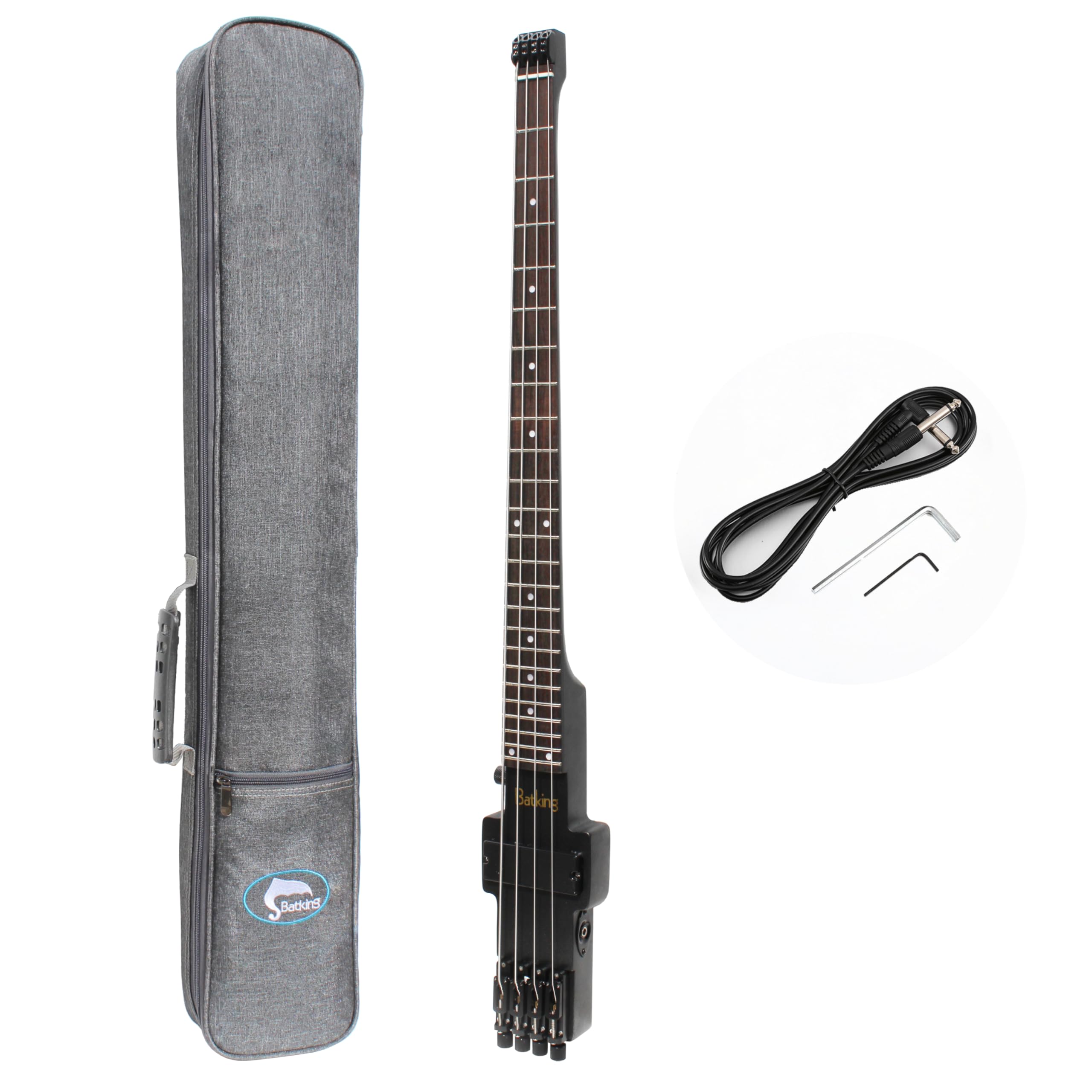 Batking Travel Bass Guitar Electric Headless Bass, 4 Strings Electric Bass with Gigbag & Truss Road & Wire