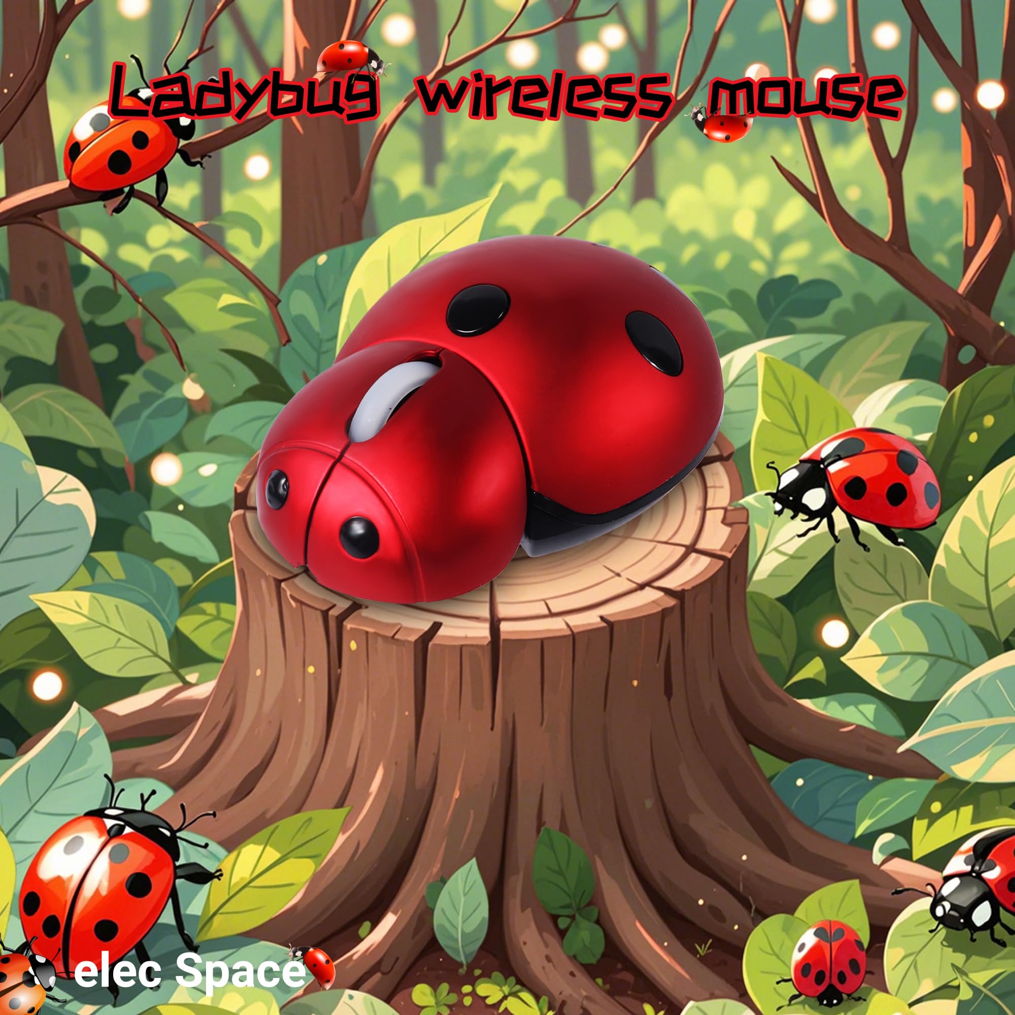 Elec Space Mini Small Wireless Mouse For Kids, Cute Animal Ladybug Shape 3000Dpi Portable Mobile Optical Mouse With Usb Receiver