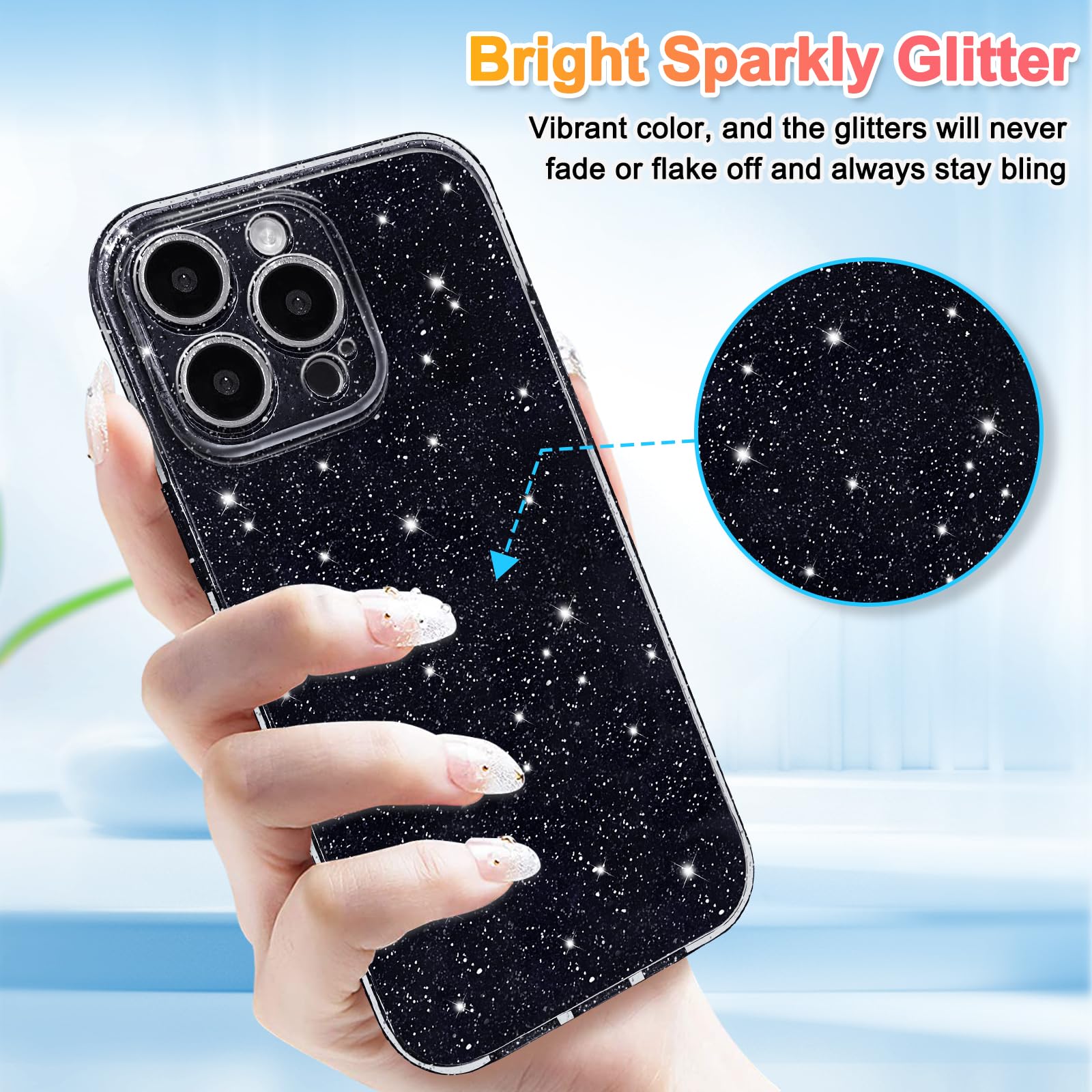 Hython Case For Iphone 16 Pro Max Case Glitter Cute Sparkly Shiny Bling Sparkle Phone Cases 6.9, Thin Slim Fit Soft Tpu Bumper S