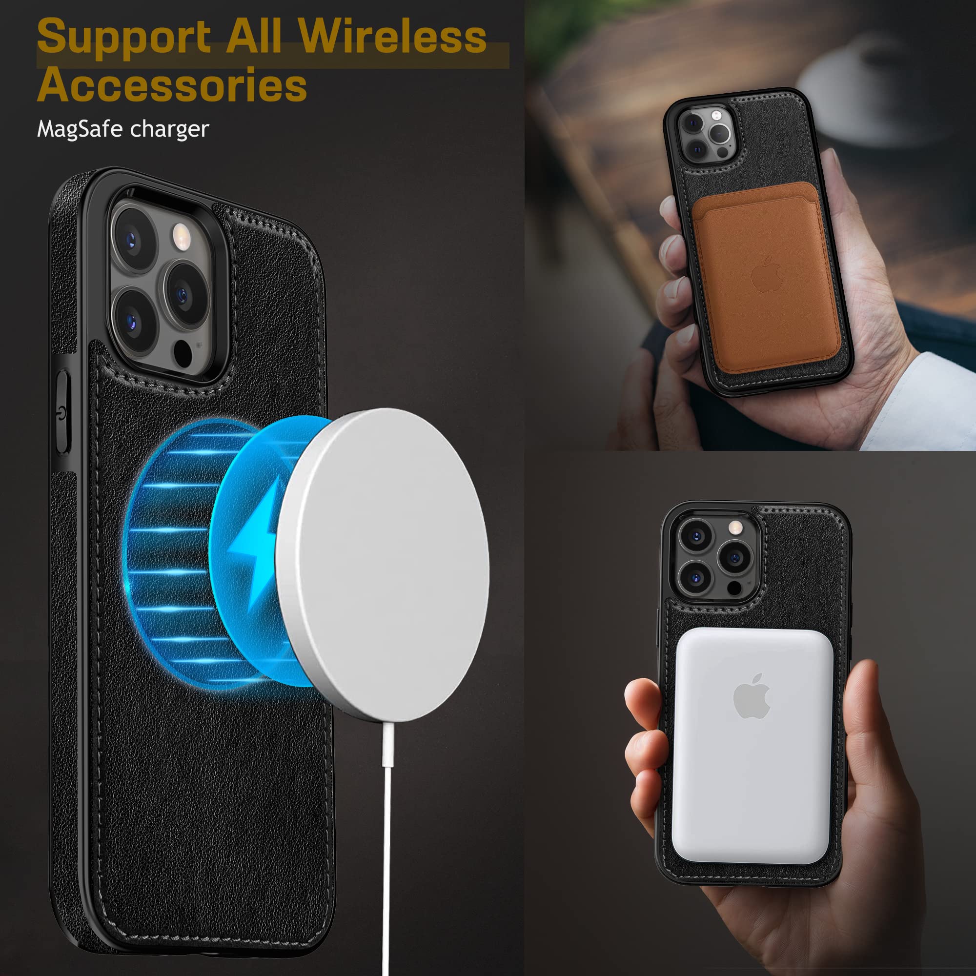 Lohasic For Iphone 14 Pro Max Case Leather Compatible With Magsafe, Slim Business Pu Non Slip Grip Rugged Bumper Shockproof Full