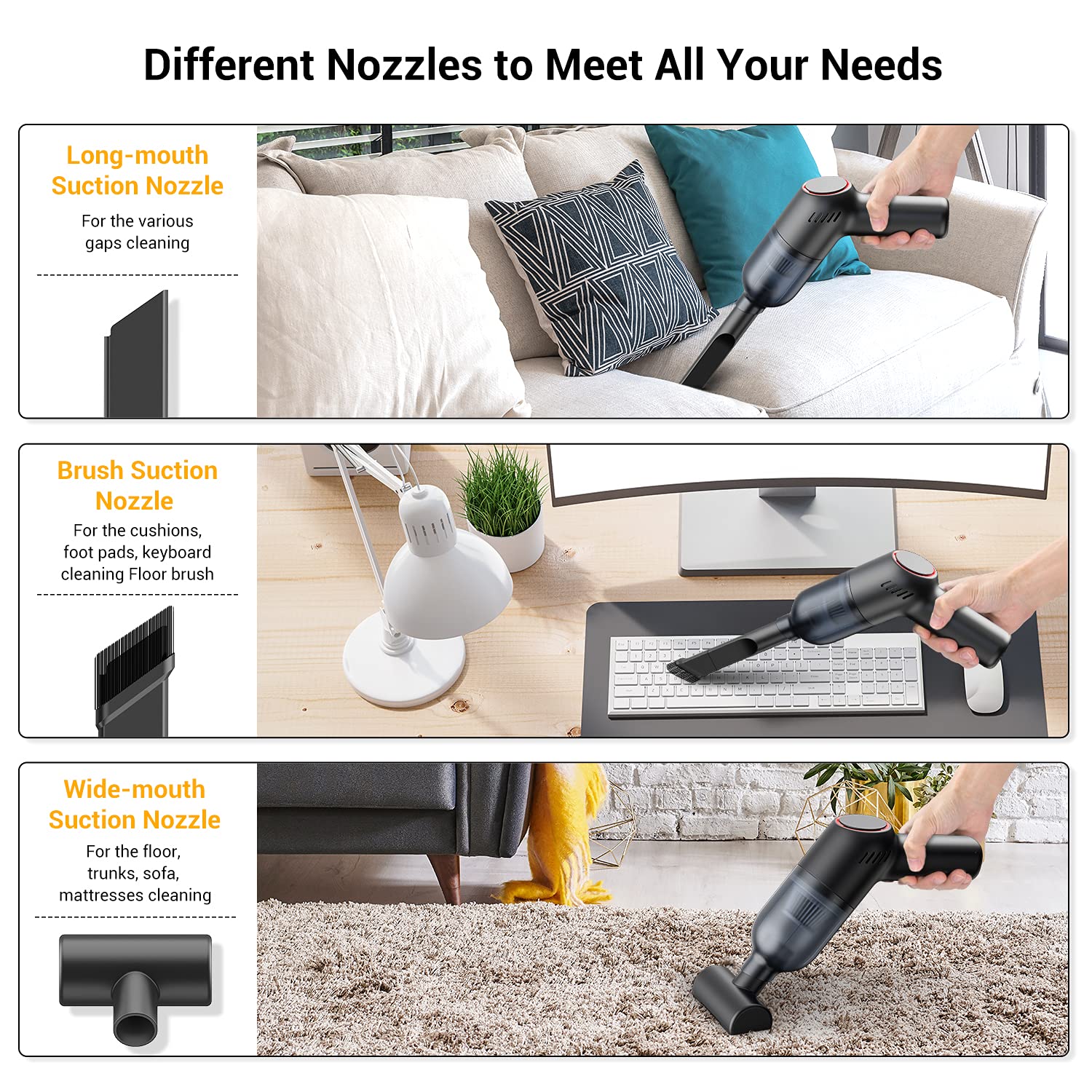 Suncandxy Handheld Vacuum Cleaner Cordless: Mini Rechargeable Hand Vacuum With Strong Suction, Wireless Portable Small Car Vacuu