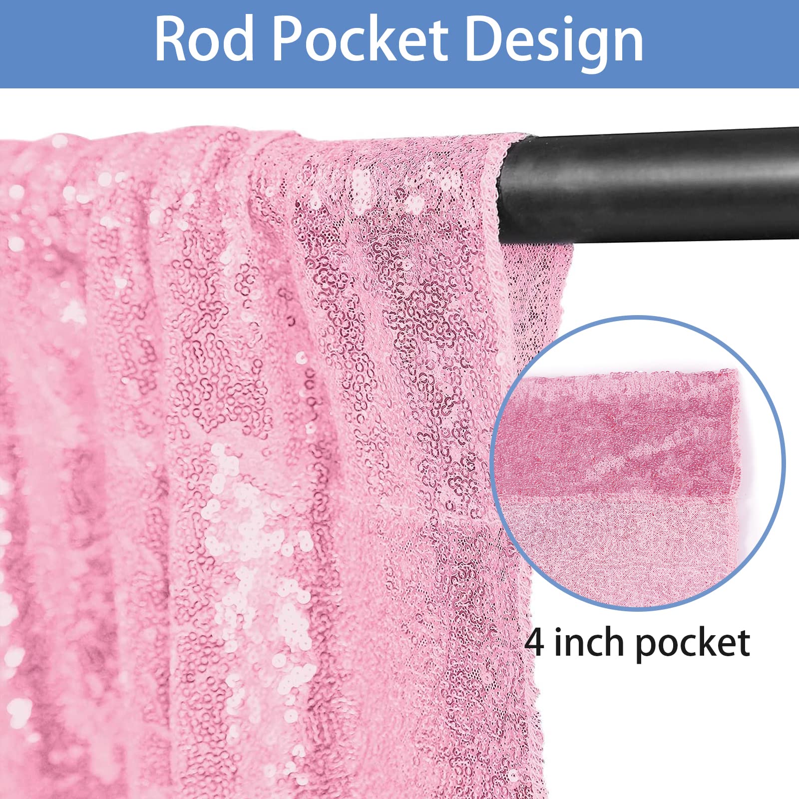 Hahuho Pink Sequin Backdrop Curtain, 2Pcs 2Ftx8Ft Glitter Backdrop Curtain For Parties, Christmas, Wedding, Banquet Decoration(2