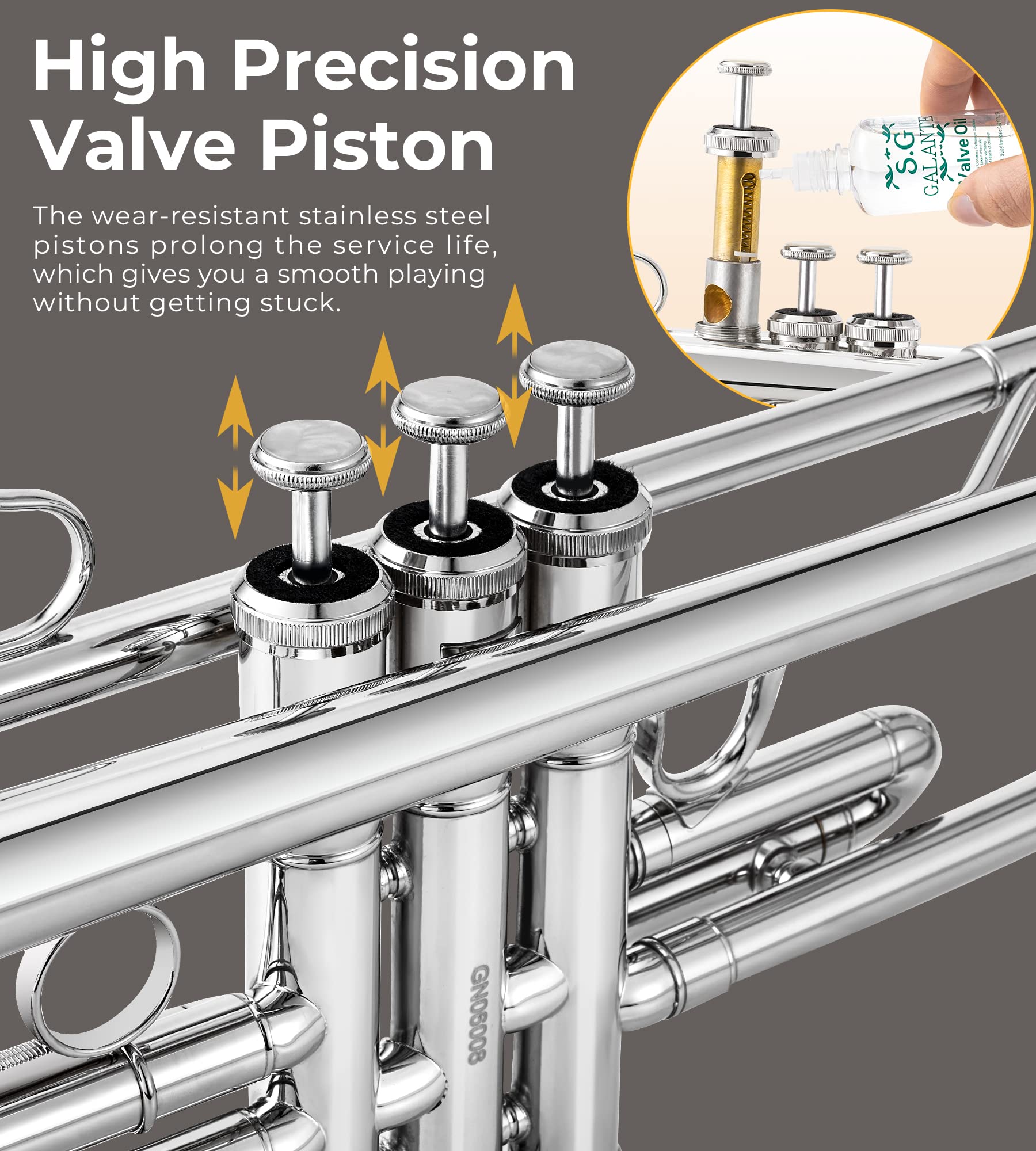 Trumpet, Bb Standard Trumpet Brass Silver Student Trumpet Instrument For School Band Orchestra Beginners Adults With Hard Case,