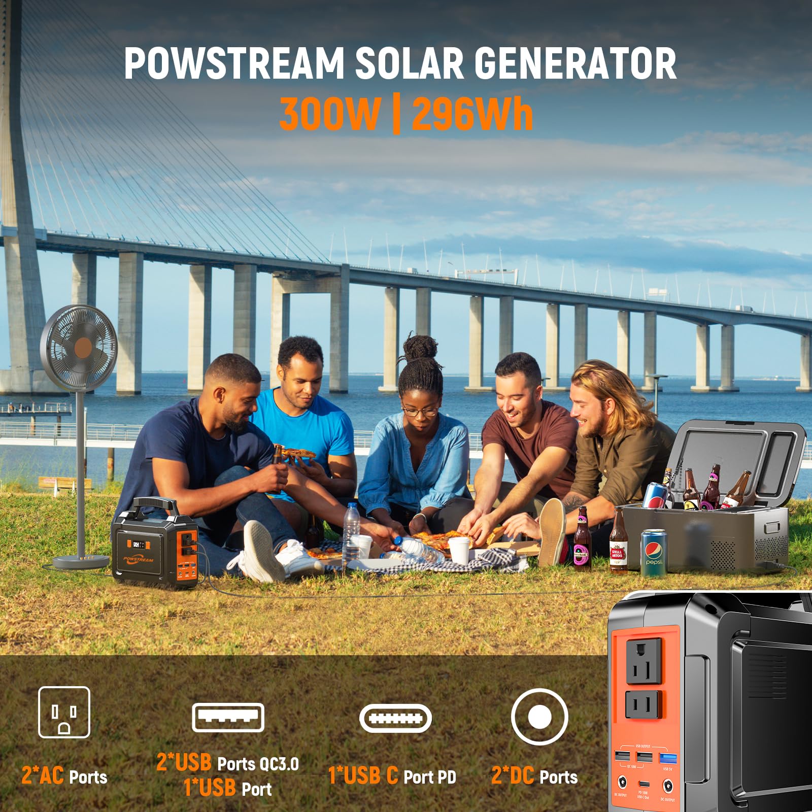 Powstream 300W Solar Generator 296Wh Camping Portable Power Station With 60W Foldable Solar Panel   Lithium Battery Power Bank W