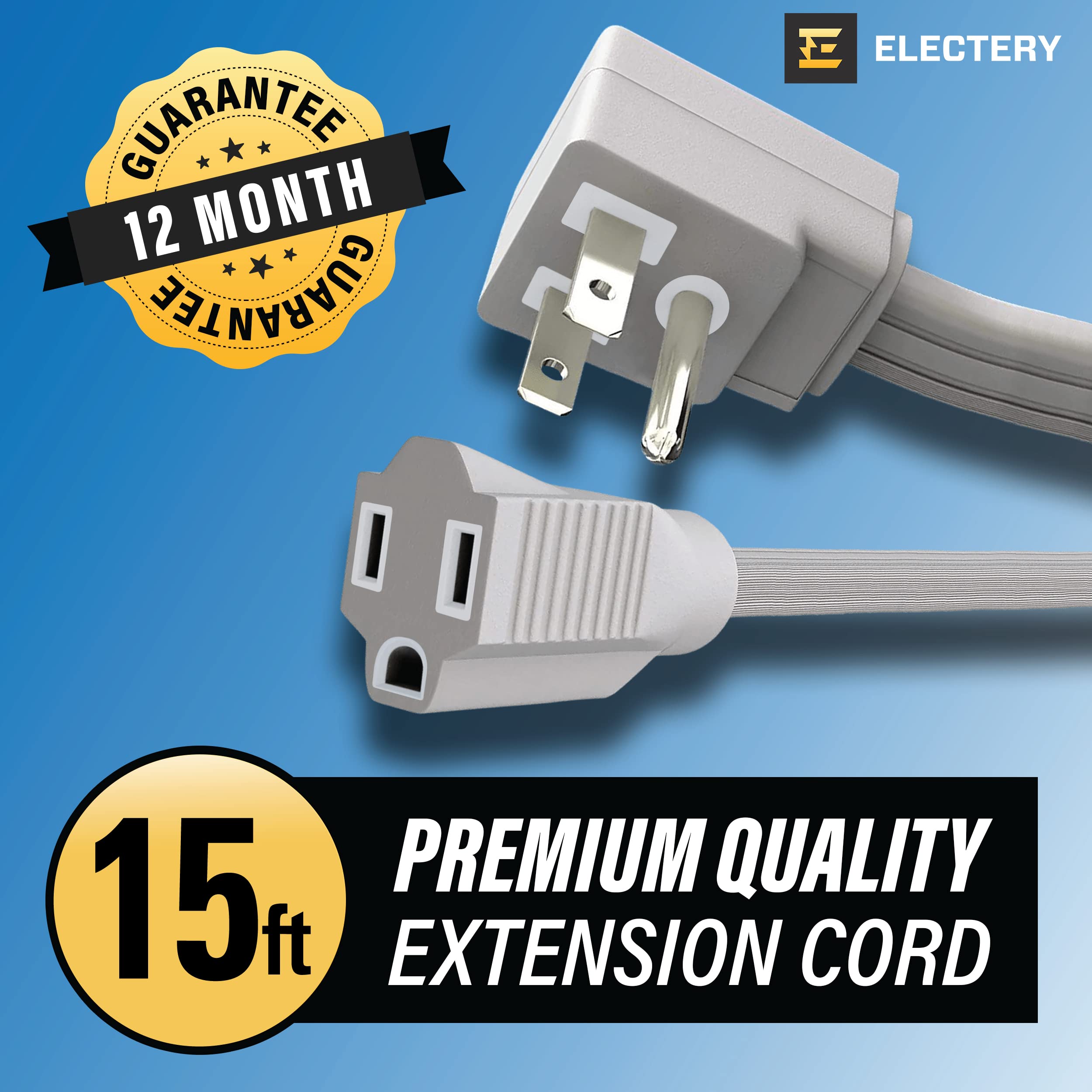 Electery Heavy Duty Appliance Extension Cord, 14 Awg   3 Prong Grounded Flat Plug, Gray Power Wire For Indoor Air Conditioner An