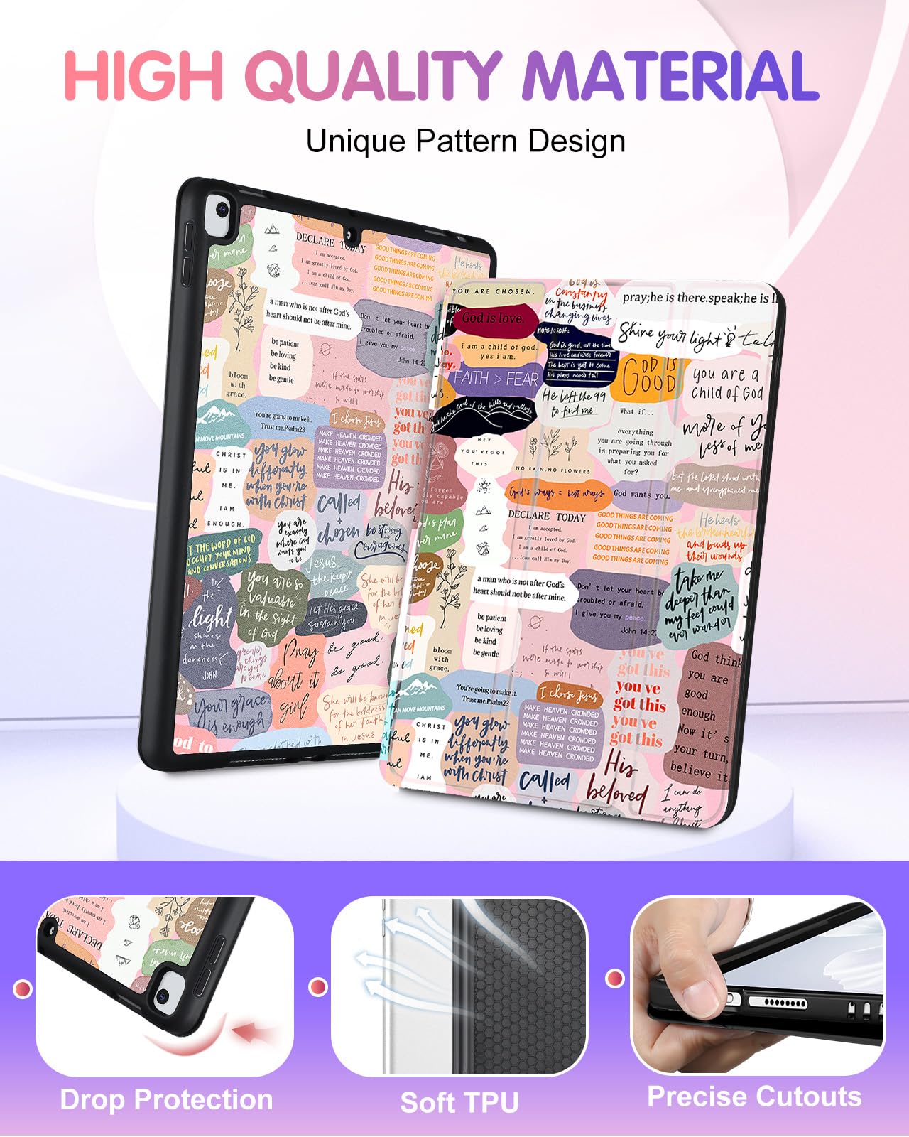 Uppuppy For Ipad 9Th/8Th/7Th Generation Case 10.2 Inch Girls Cute Kids Women Folio Smart Cover Pencil Holder Quotes Aesthetic De