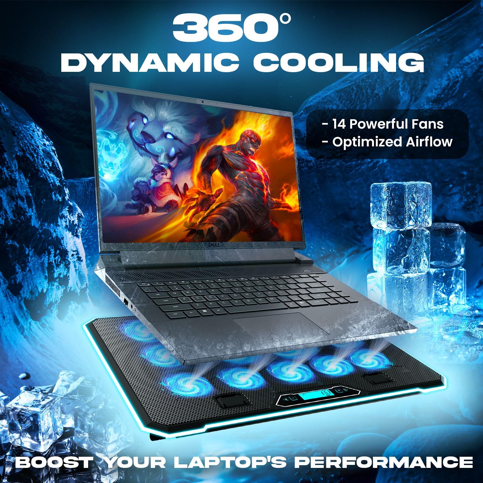 Klim V14 Gaming Laptop Cooling Pad, 14 Fans, Rgb, Compatible Up To 17 Inches, 2 Usb Ports, Mobile Phone Holder, 5 Years Protecti