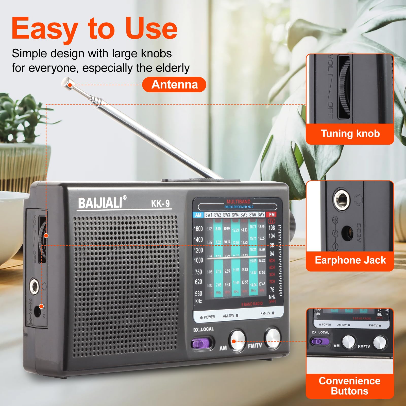 Portable Radio Am Fm, Transistor Radio, Plug In Wall Or Battery Operated Radio For Home & Outdoor, Small Radio Portable, Headpho