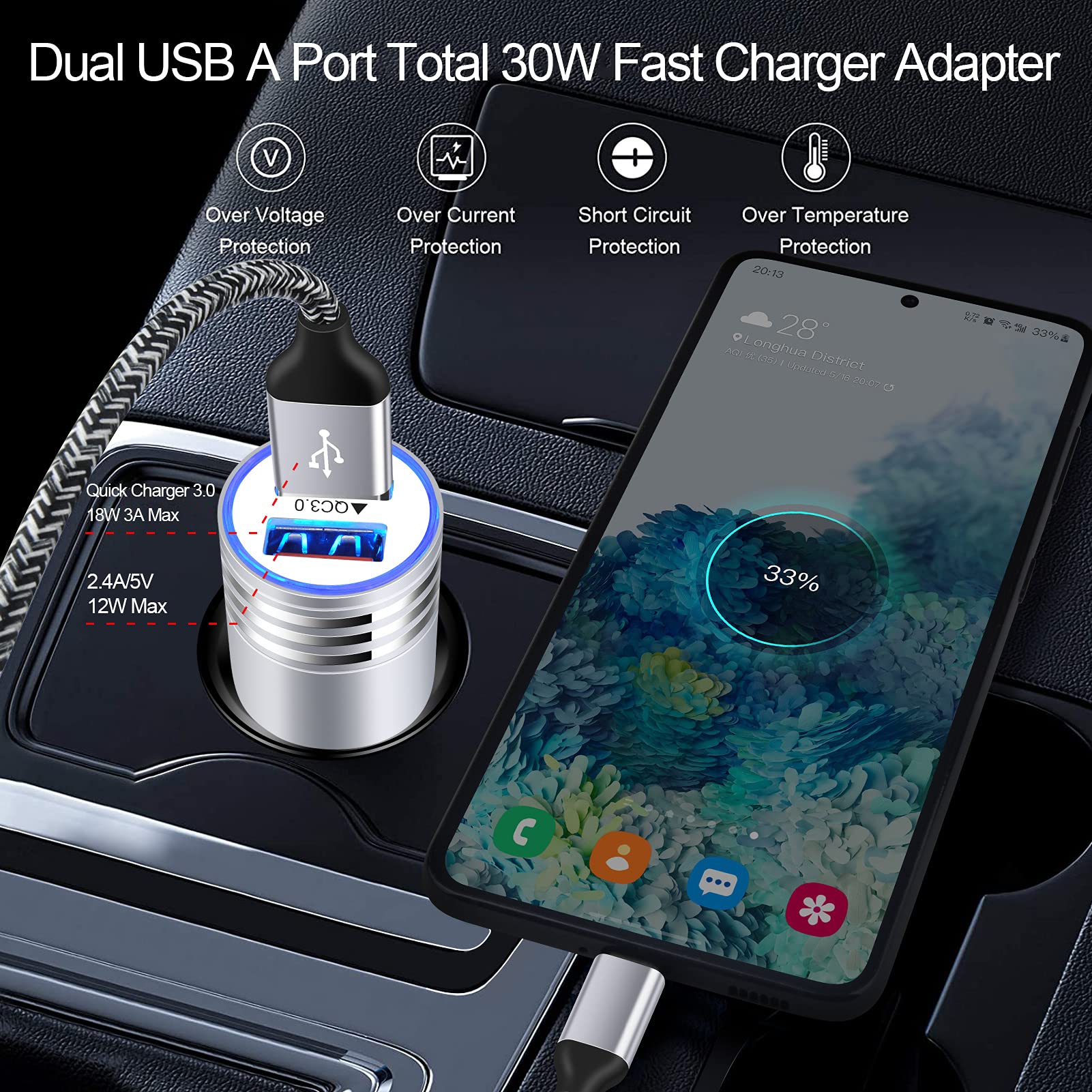 Qc 3.0 Fast Wall Charger Cube Car Charger Fast Charging For Lg K51 K92 K62 K52 K41 K71 Q70 G8 G7 V50S V30 V40 V60 Thinq G6 G5,Lg