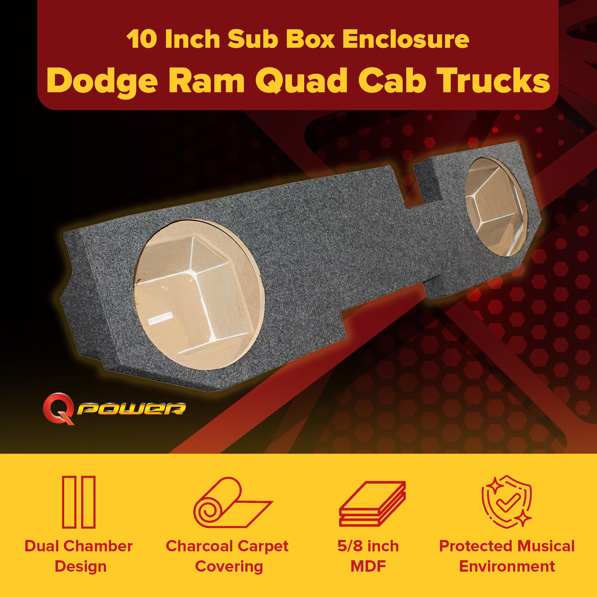 Empty Woofer Box Dodge 4 Door '02   '18; Dual 10'';