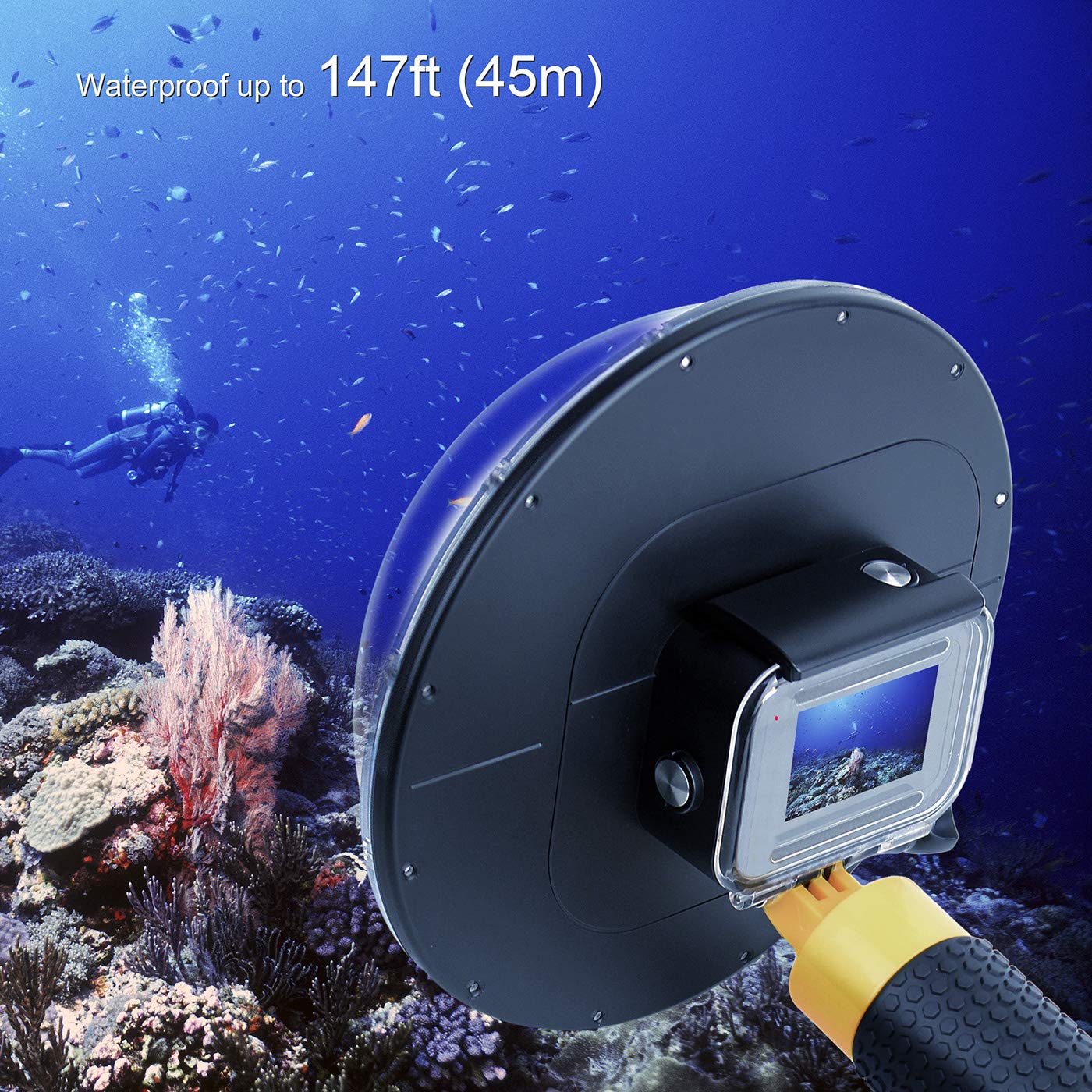 Gepuly Dome Port For Gopro Hero 9 10 11 12 13 Black, Underwater Waterproof Dome Port Housing Case + Floating Hand Grip + Trigger