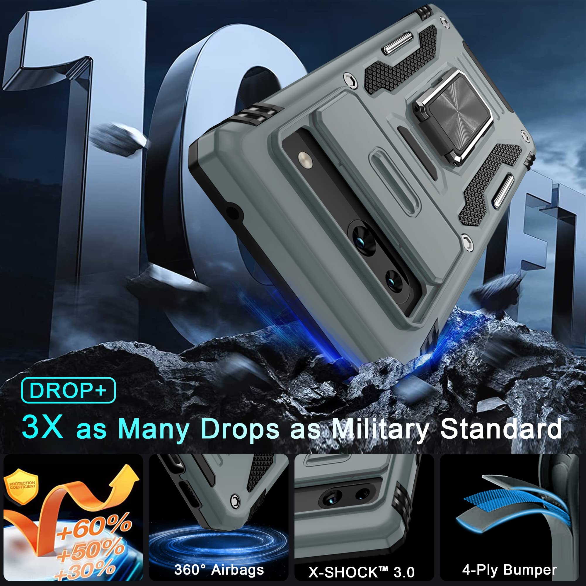 Deerlamn Case For Google Pixel 7A With Slide Camera Cover+Screen Protector (2 Packs), Rotated Ring Kickstand Military Grade Shoc