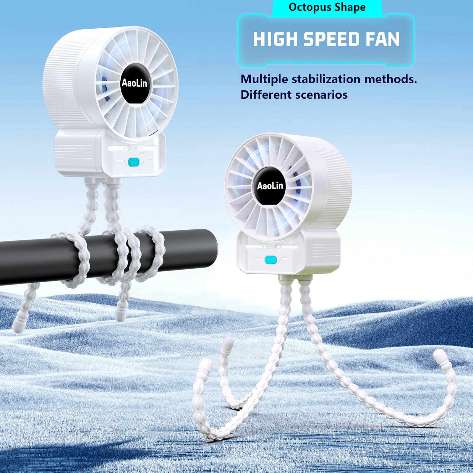 2 Pack Multifunctional Portable Stroller Fan 4 Speed 6600Rpm High Speed Usb Rechargeable Personal Mini Handheld Fan Extended Tri