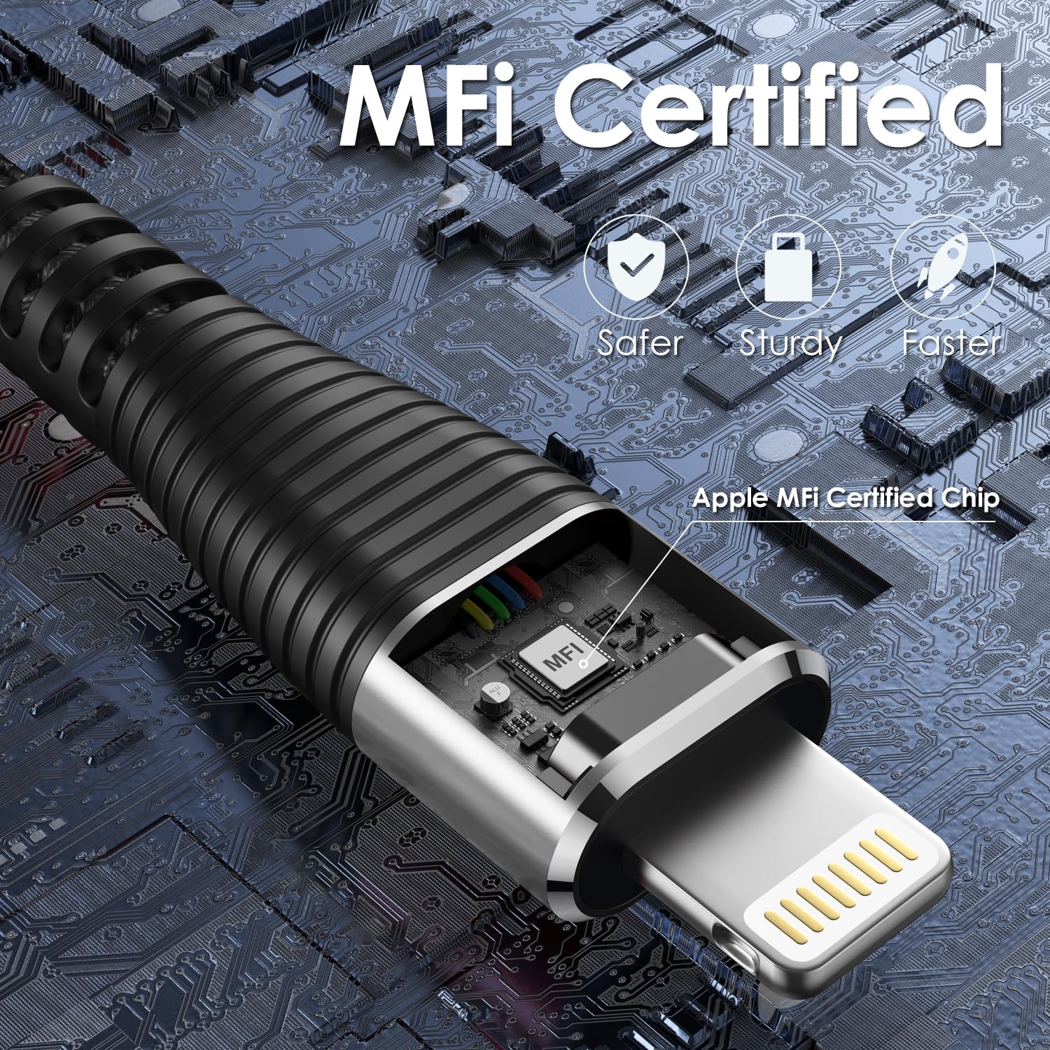 ohbox Extra Long iPhone Charger Cord 10FT 2Pack, Braided MFi Certified USB A to Lightning Cable, Black, Fast Charging Compatible with iPhone 14/13/12/