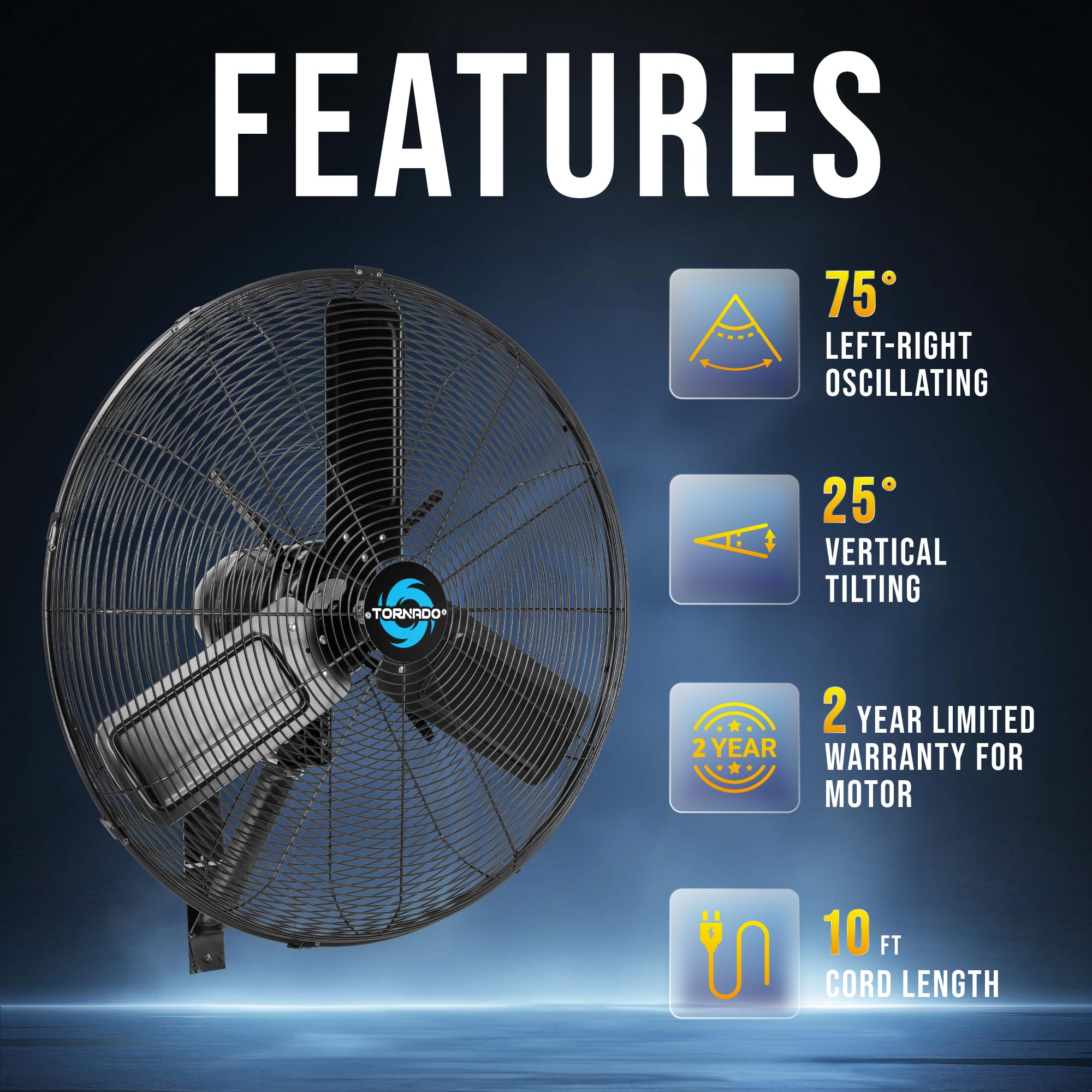 Tornado 24 Inch Outdoor Wall Mount Fan, Ipx4 Water-Resistant, High Velocity, Oscillating, 2-Speed, 7350 Cfm, Teao Motor, Ul List