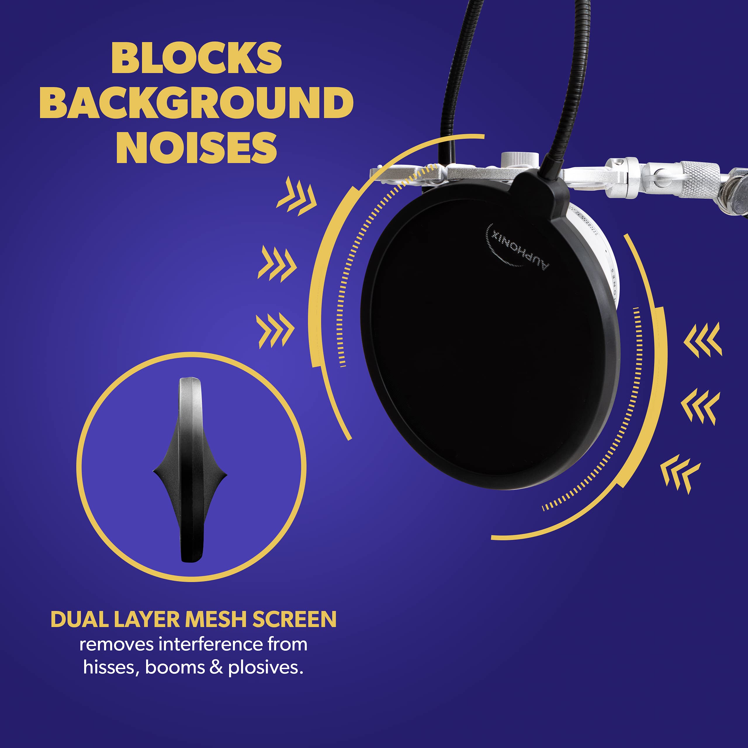 Auphonix Pop Filter For Mic   6 Inch Diameter, Dual Layered Microphone Pop Screen For Studio Recording, Podcasts And Streaming