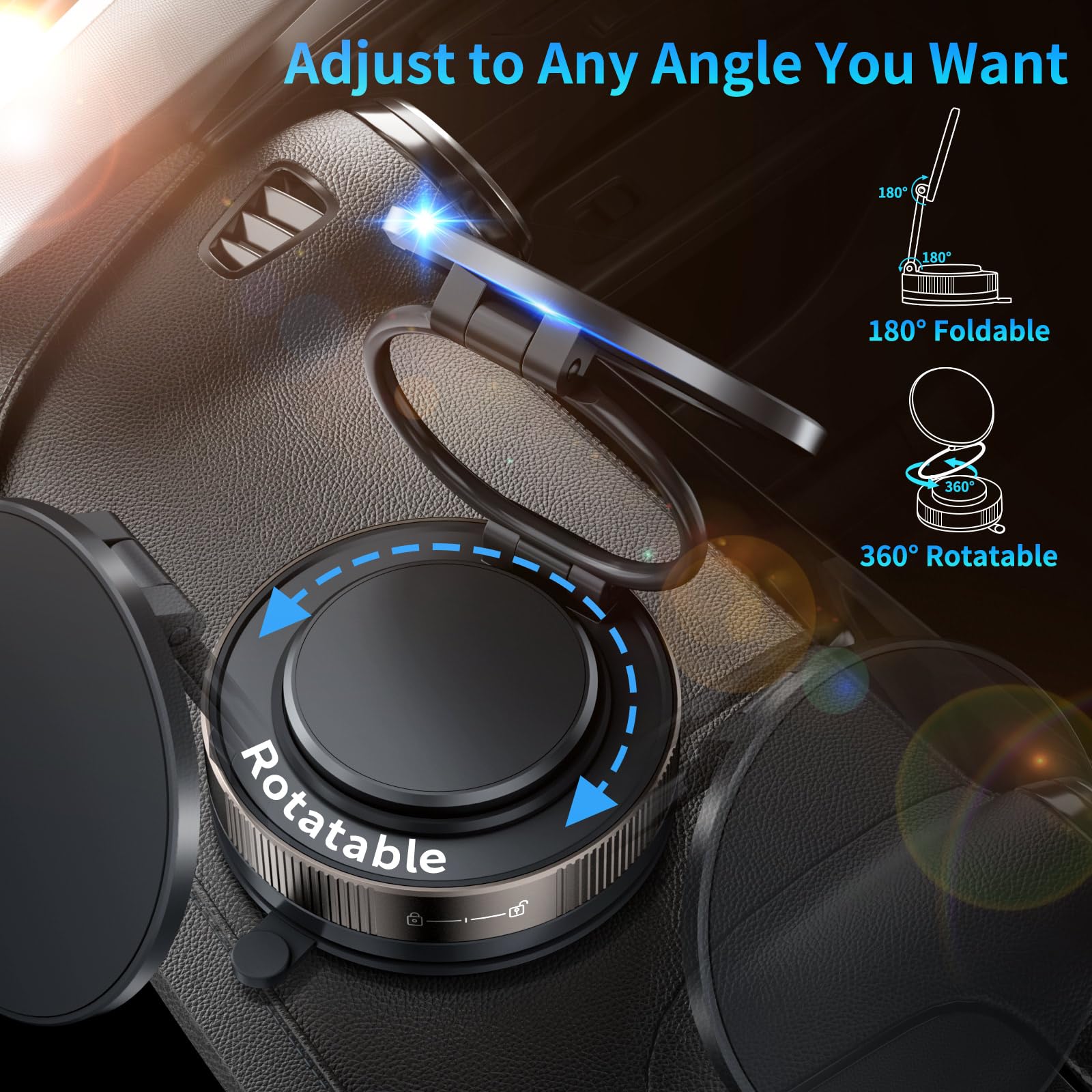 Apapatek Vacuum Suction Magnetic Phone Holder For Iphone 16E 16 15 Pro, 360 Rotating & 180 Foldable, Ultra Suction Cup, Mini Car