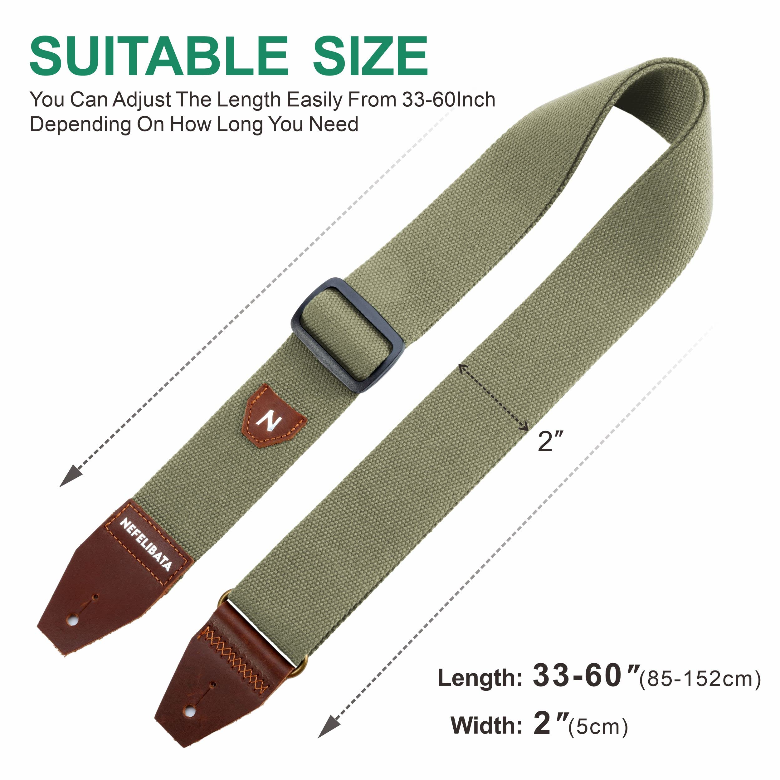 Nefelibata Guitar Strap With Pick Pocket, 100% Cotton Full Grain Leather End Guitar Strap For Acoustic Guitar, Electric Guitar,