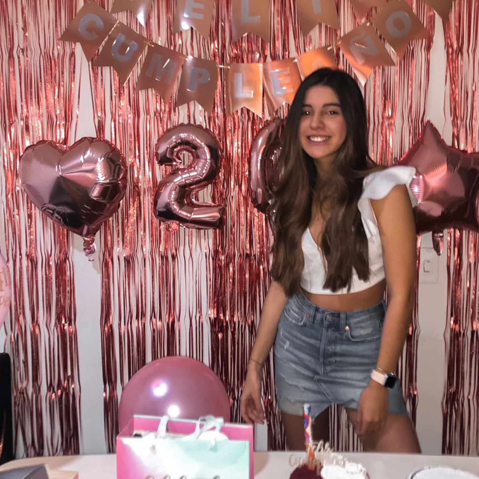 Canrevel 2 Pack 3.3X8.2 Feet Rose Gold Foil Fringe Backdrop Curtains, Tinsel Streamers Birthday Party Decorations, Fringe Backdr