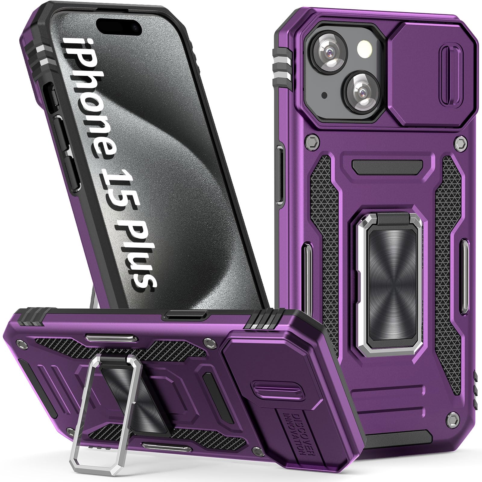 Sefing Case For Iphone 15 Plus Iphone Case Iphone 15 Plus Phone Case With Camera Lens Cover, With Ring Holder Kickstand, Fit Mag