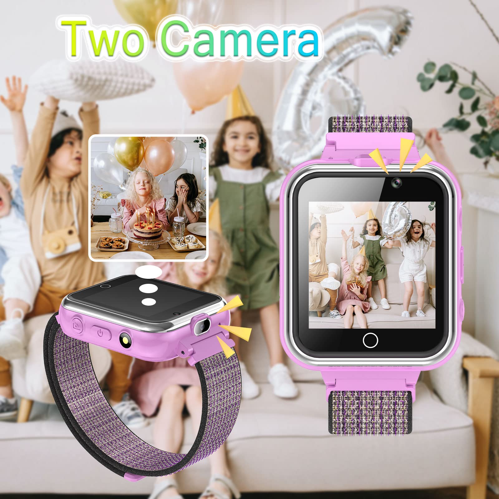 Pthtechus Kids Smart Watch, Smartwatch For Boys Girls Age 4 12 With 24 Puzzle Games 2 Hd Cameras Hd Touchscreen Mp3 Music Player