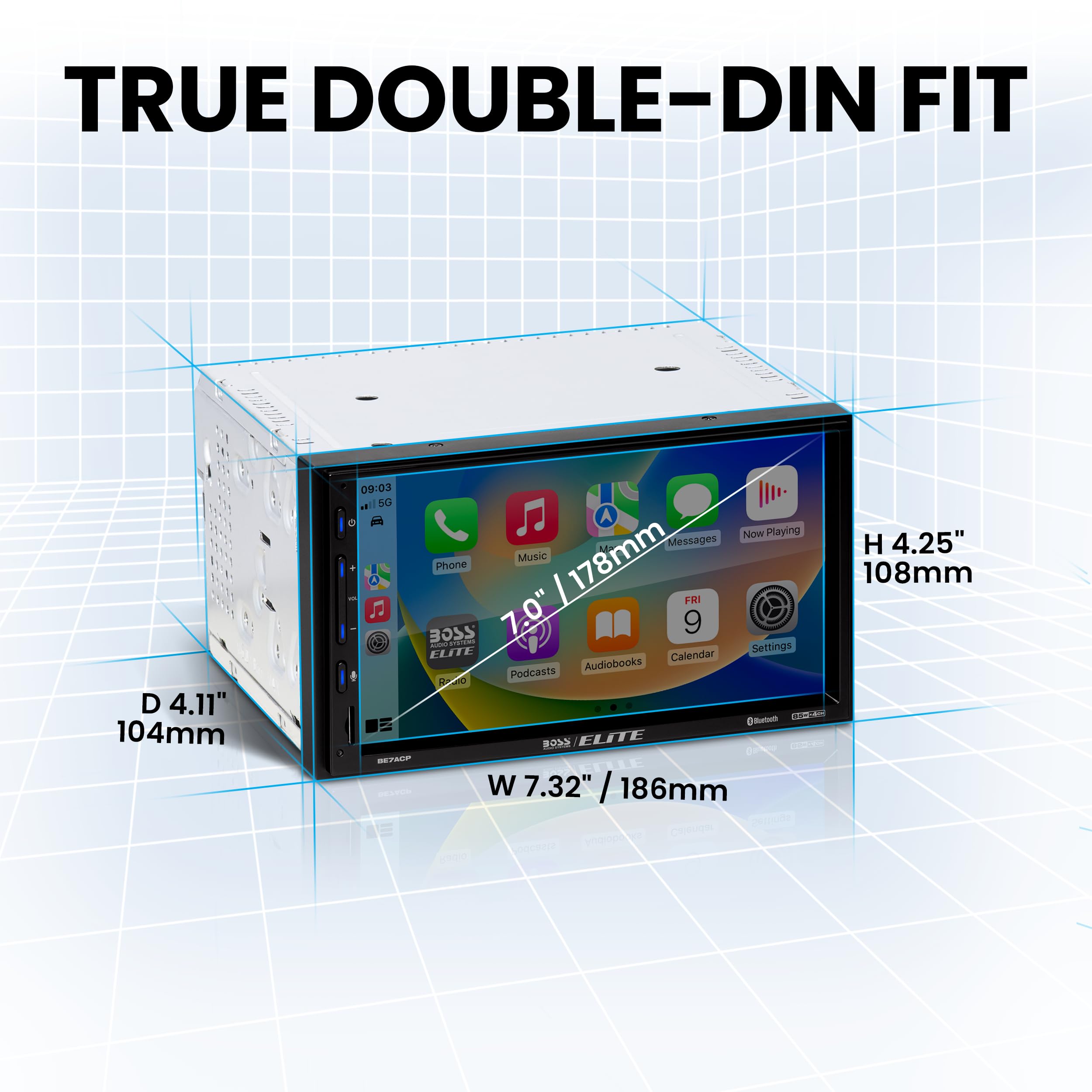 Boss Audio Systems Elite Series Be7Acp Car Stereo   Apple Carplay, Android Auto, Double Din, 7 Inch Touchscreen, Bluetooth, No C