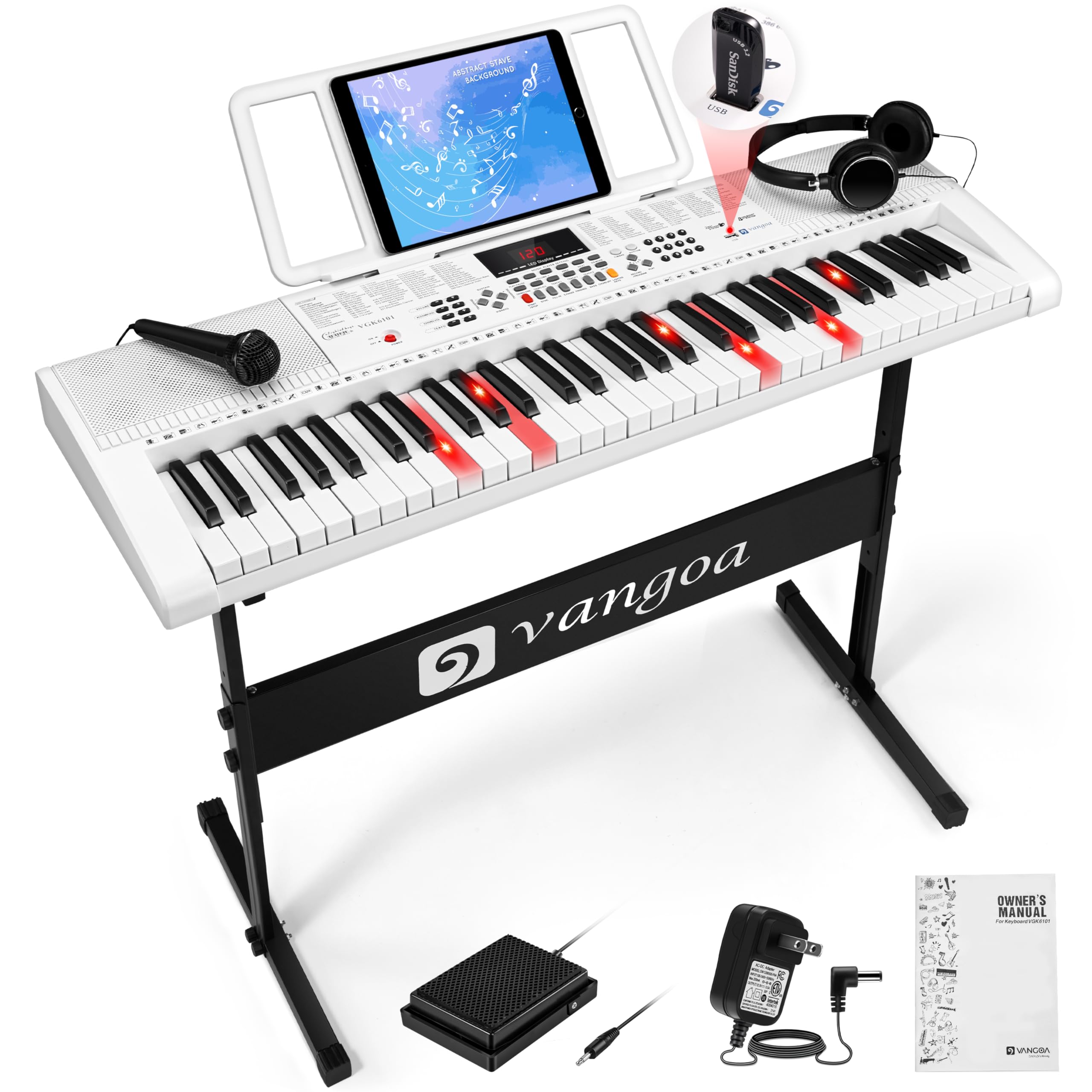 Vangoa Keyboard Piano 61 Key, Full Size Electric Piano Keyboard Light UP Keys with 3 Teaching Modes, Learning Music Keyboard Pia