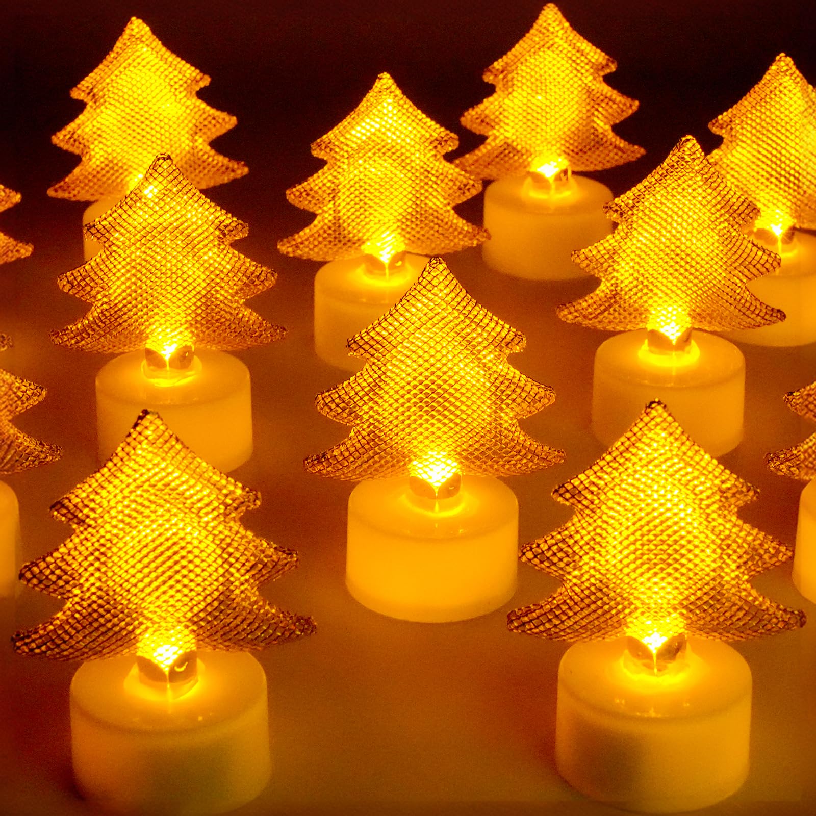 HAIDOLIANG 6PCS Christmas Tree Tea Lights Candles(Ironwork), LED Flameless Candles Battery Operated for Holiday Gifts, Led MINI 