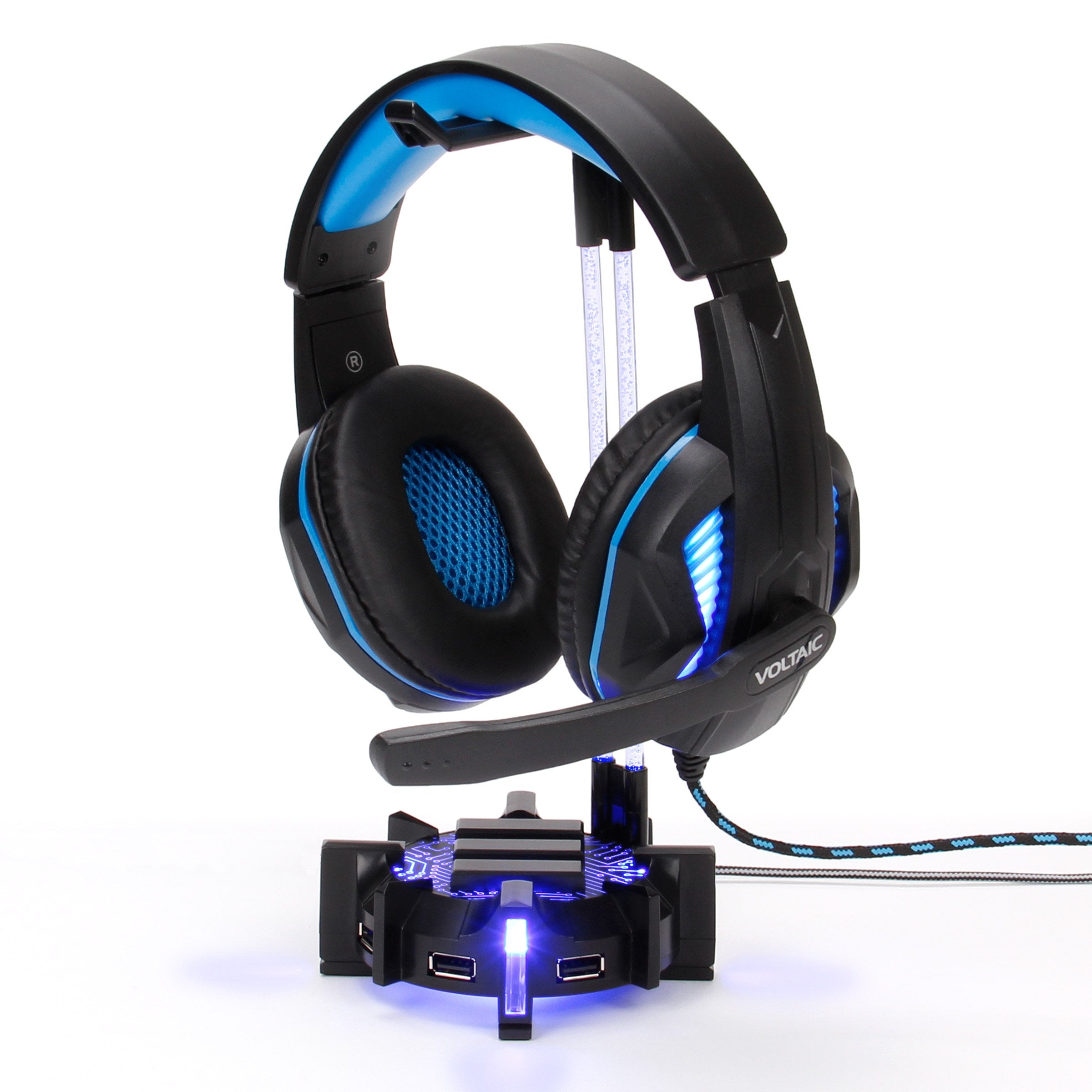 ENHANCE Gaming Headphone Stand Headset Holder with 4 Port USB Hub, Customizable LED Lighting, Flexible Acrylic Neck - Universal 