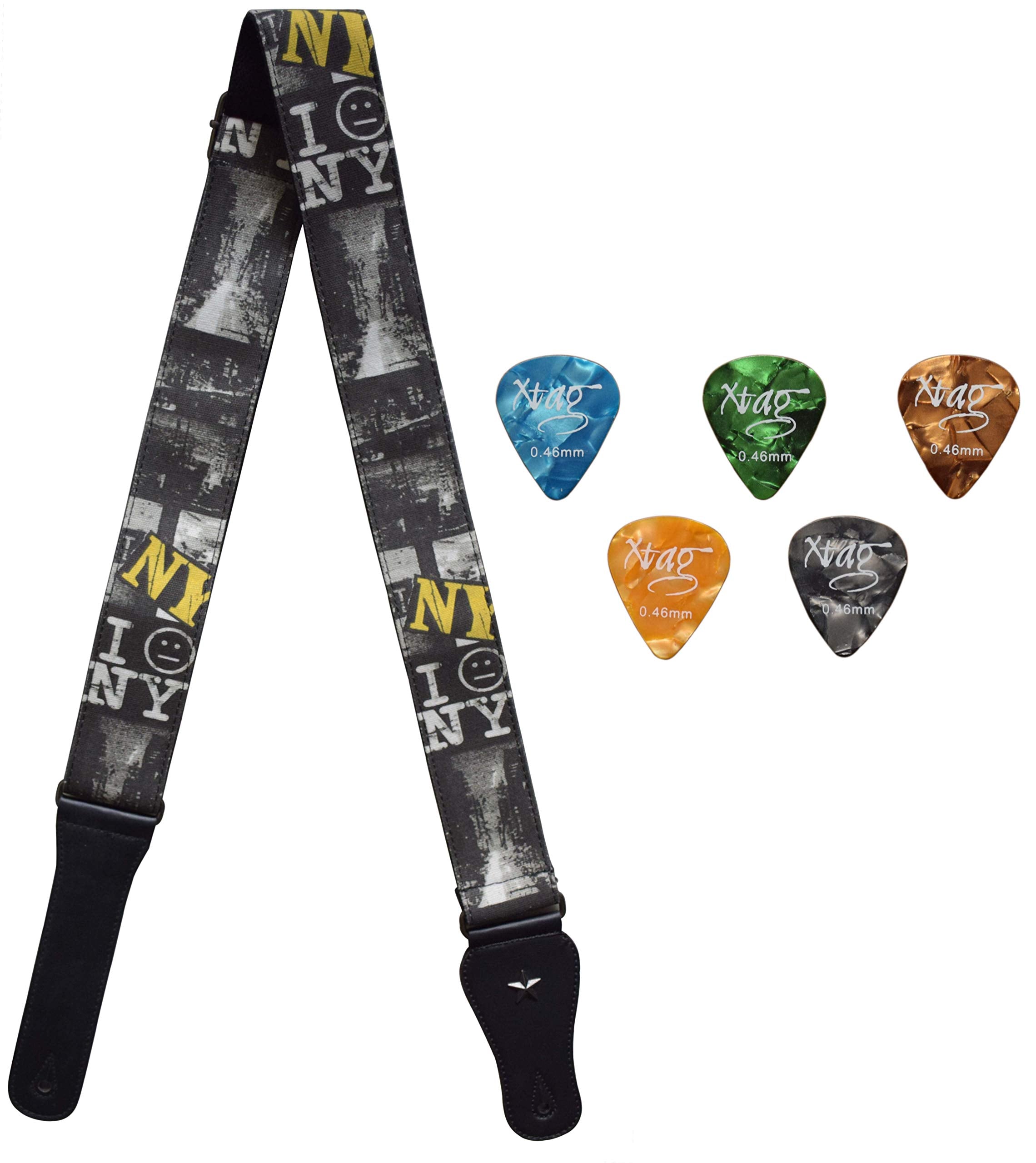 Adjustable Soft Leather Acoustic Electric Bass Guitar Strap (Black grey)