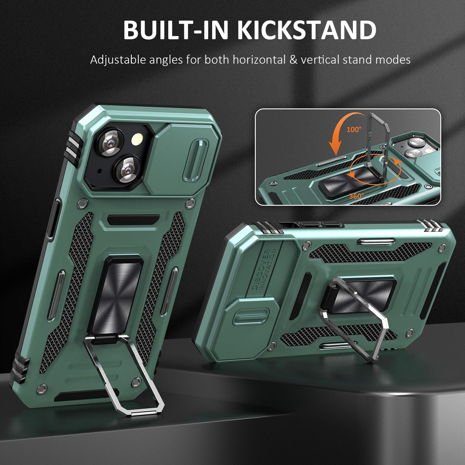 Sefing Phone Case For Iphone 15 Case Iphone 15 Phone Case With Camera Lens Cover, With Ring Holder Kickstand, Fit Magnetic Car M