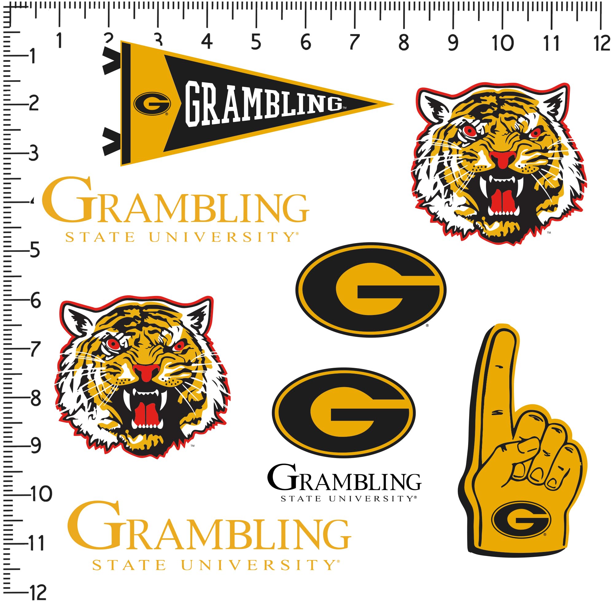 Grambling State University 8Ct Vinyl Large Deluxe Stickers Variety Pack   Laptop, Water Bottle, Scrapbooking, Tablet, Skateboard