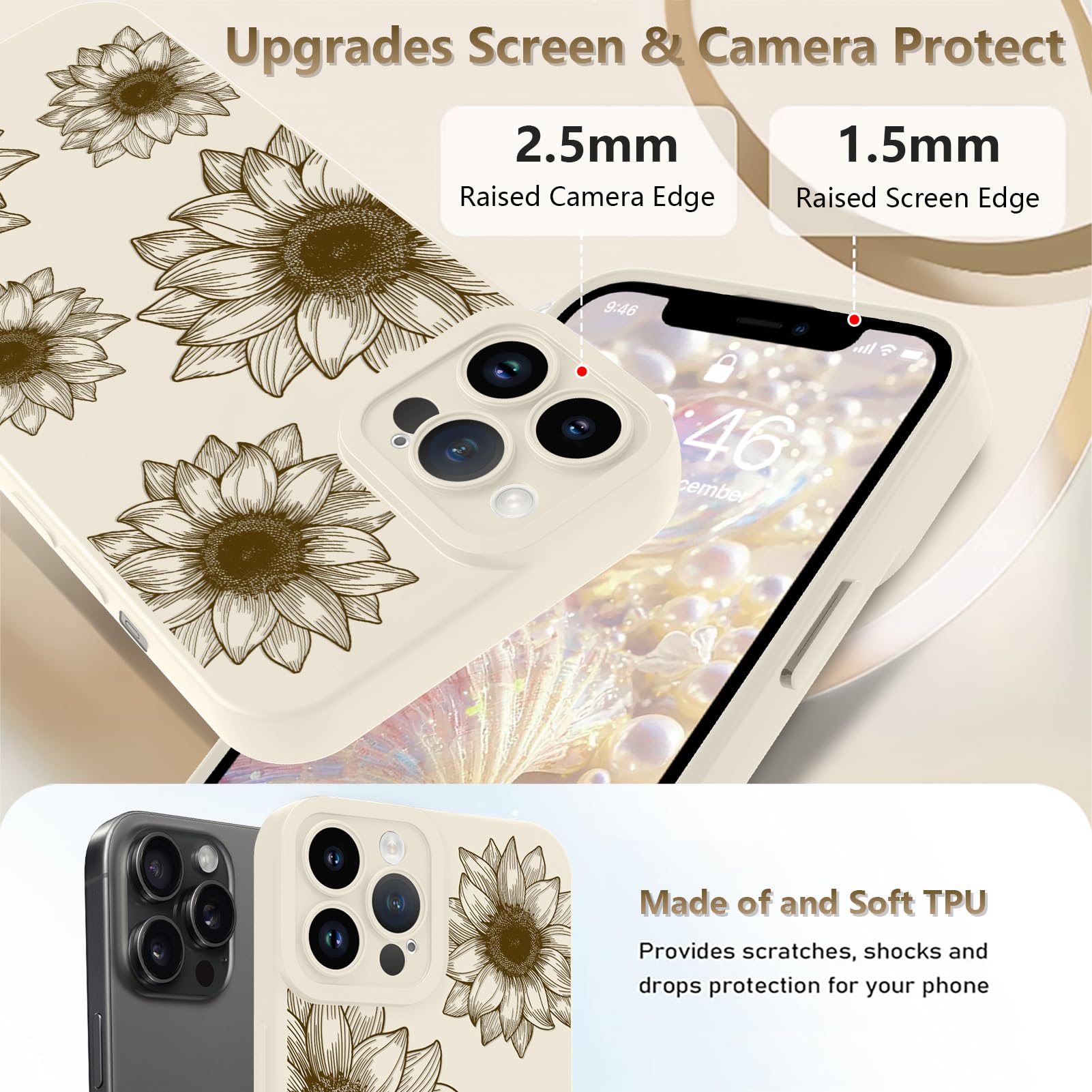 Ook Floral Case For Iphone 12 Pro Case, Cute Sunflower Floral Blooms Design Soft Tpu Shockproof Protective For Women Girls Slim