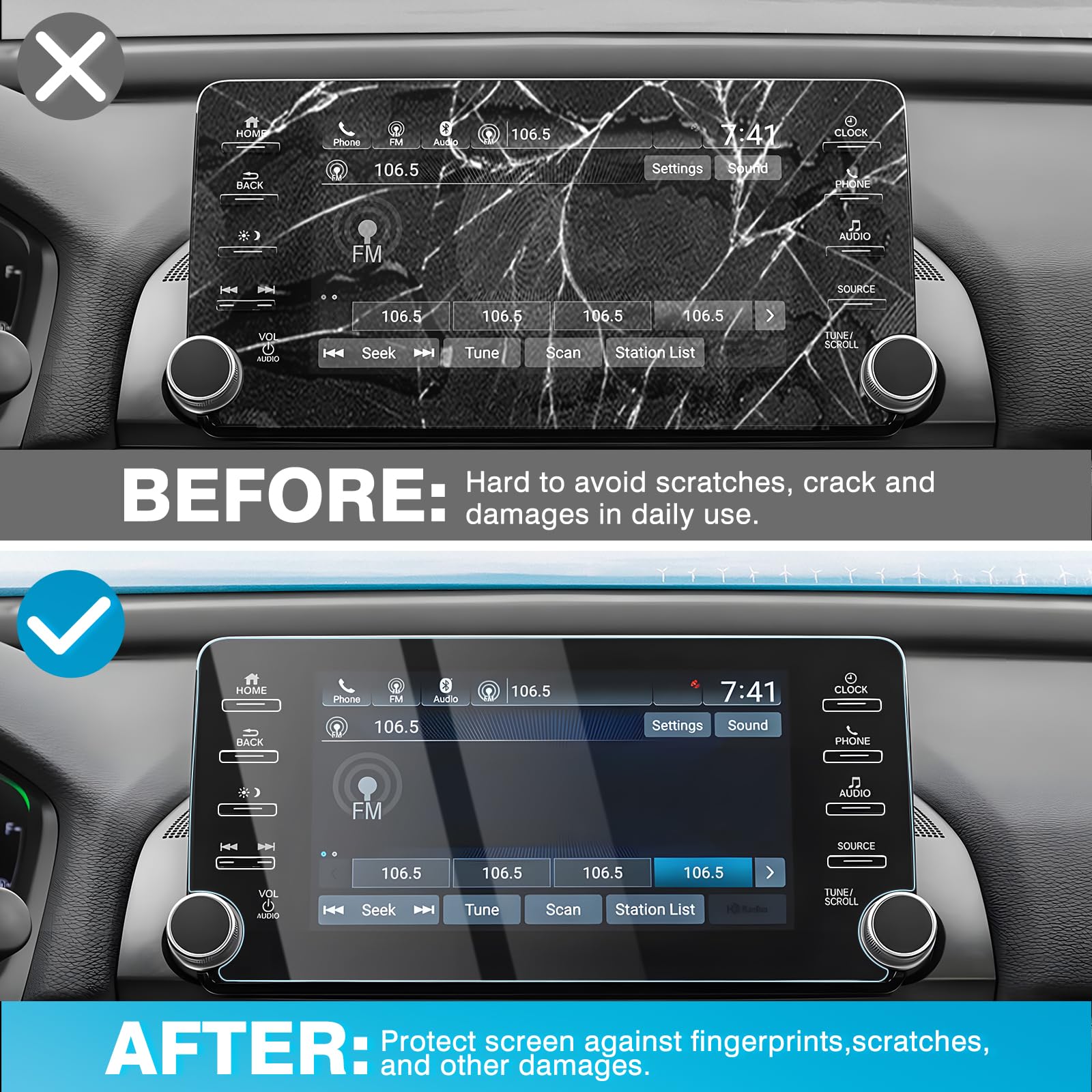Karltys 2 Pack 8 Inch Screen Protector For Honda Accord Ex Ex L Sport Touring 2018 2022, Accord Touchscreen Tempered Glass Ultra Clear Car Radio Screen Cover Anti Glare (8 Button Holes)