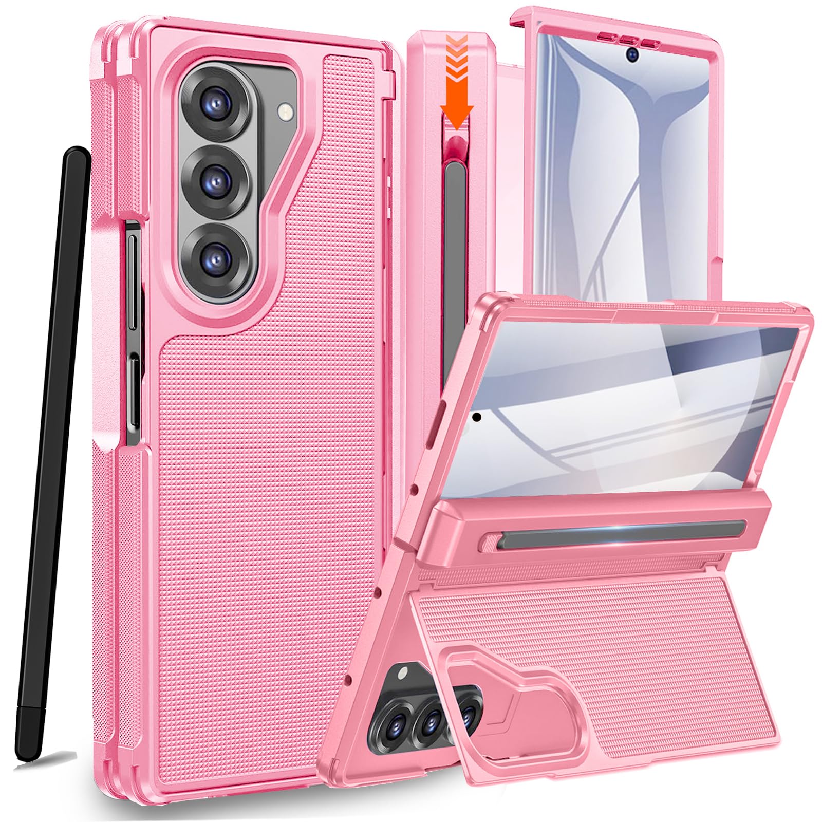 NINKI Stylus for Samsung Galaxy Z Fold 7 Case with Slim S Pen Holder and Hidden Kickstand, Drop-Proof Hinge Screen Protector Pho