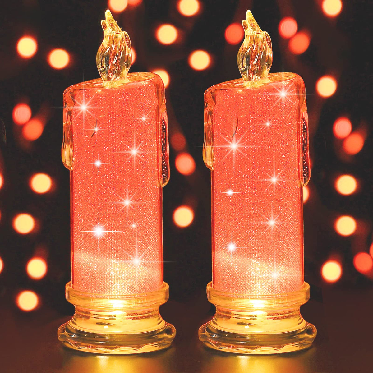 Haidoliang 2Pcs Red Led Flameless Candles (D:2.5'' X H:7''),Led Pillar Candles, Battery Included, Velas Artificiales Para Decora