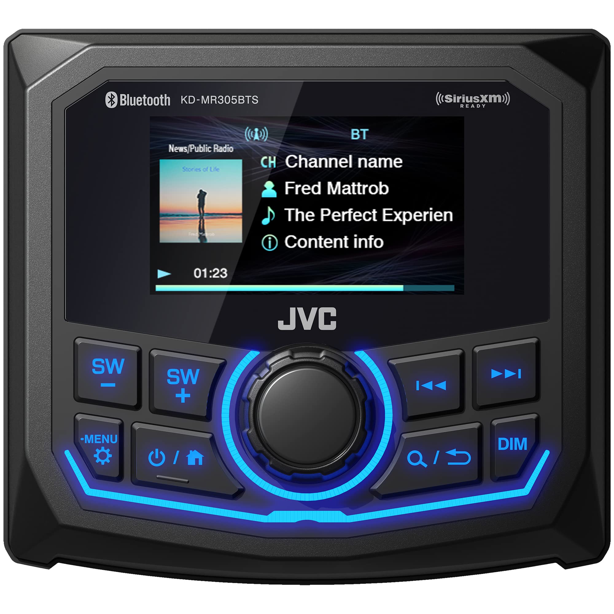 JVC KD-MR305BTS Marine Guage Receiver Weatherproof, 2.7 Inch LCD, Built in Amplifer, Bluetooth, Digital Media MP3 Player, No CD 